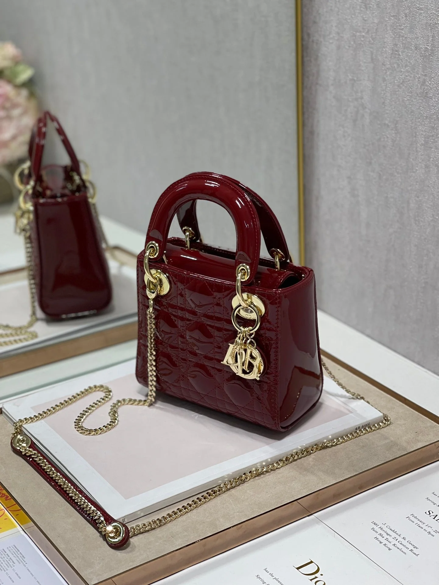 DO Mini & Small Lady Bag Claret Patent Cannage Calfskin
