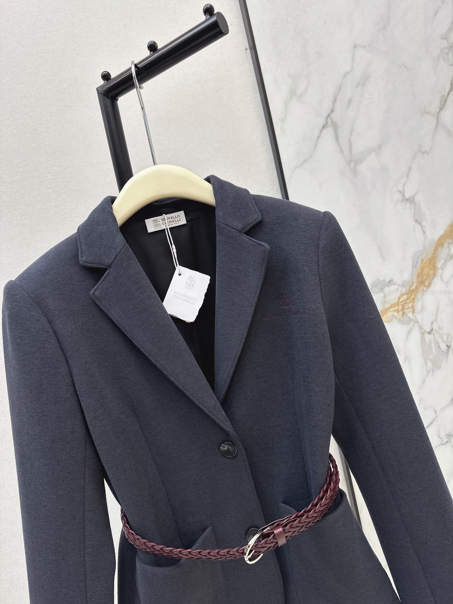 Brun 26fw knit belted blazer