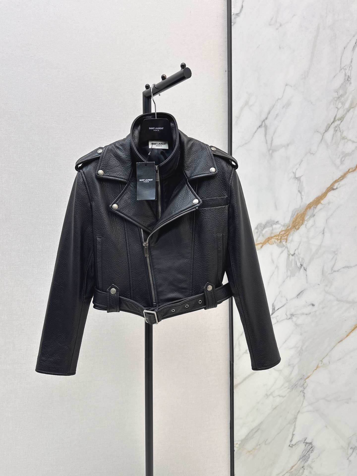 Sain 26fw cropped moto leather jacket
