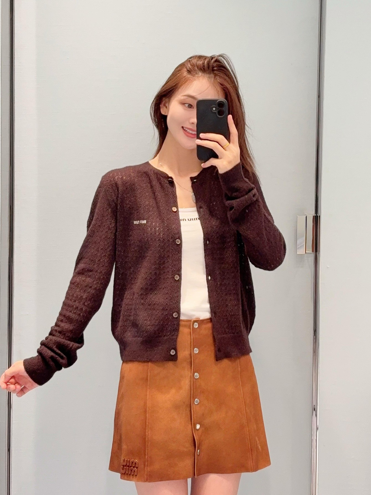 Miu 26fw hollow knit cardigan