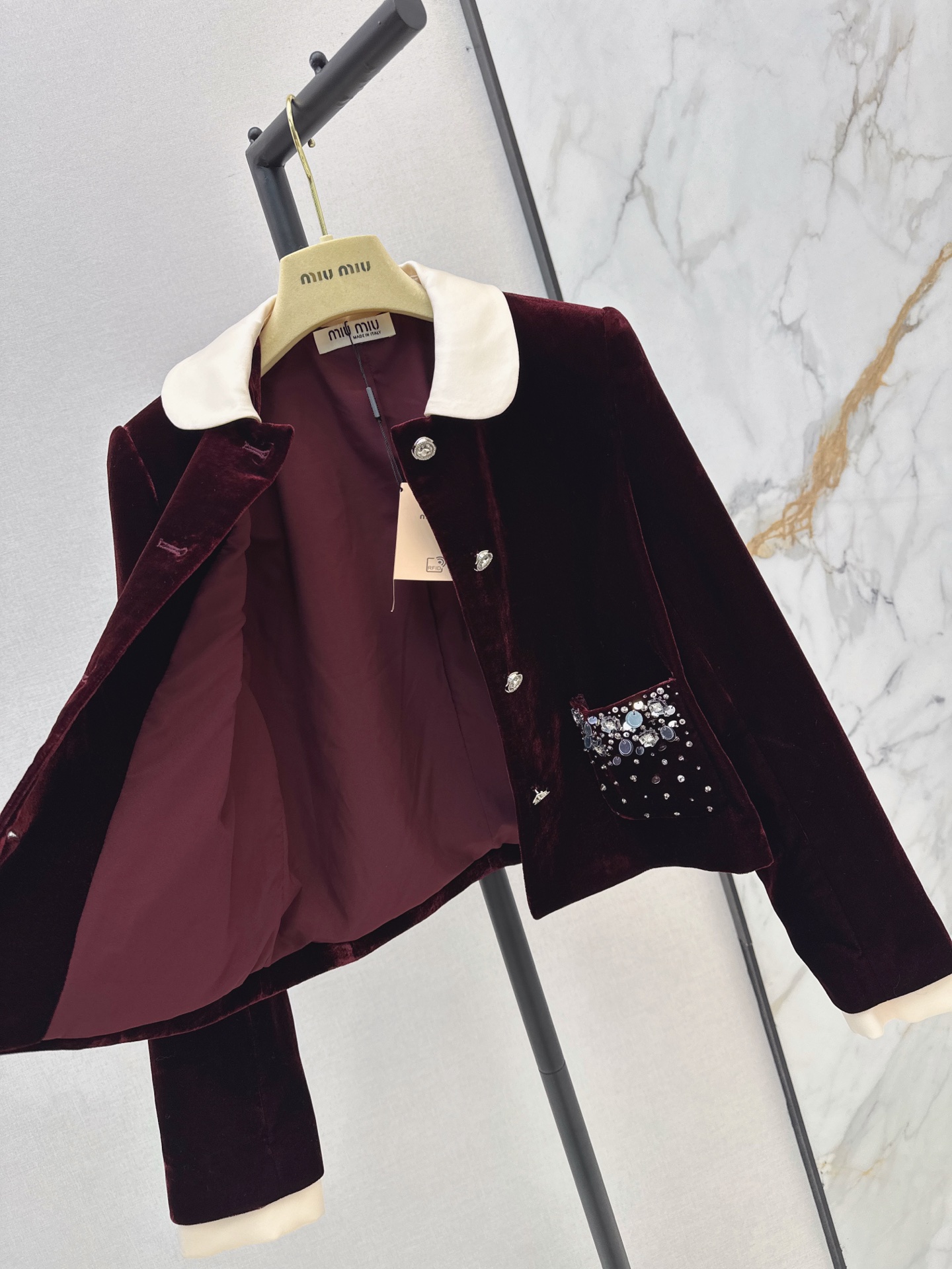 Miu 26fw rhinestone velvet jacket