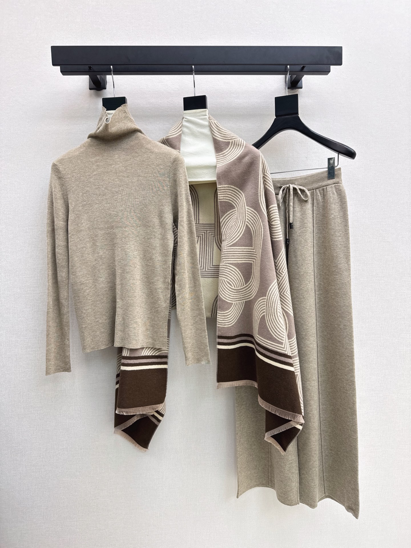 Her 26fw 3pcs knit basic tee shawls pants sets