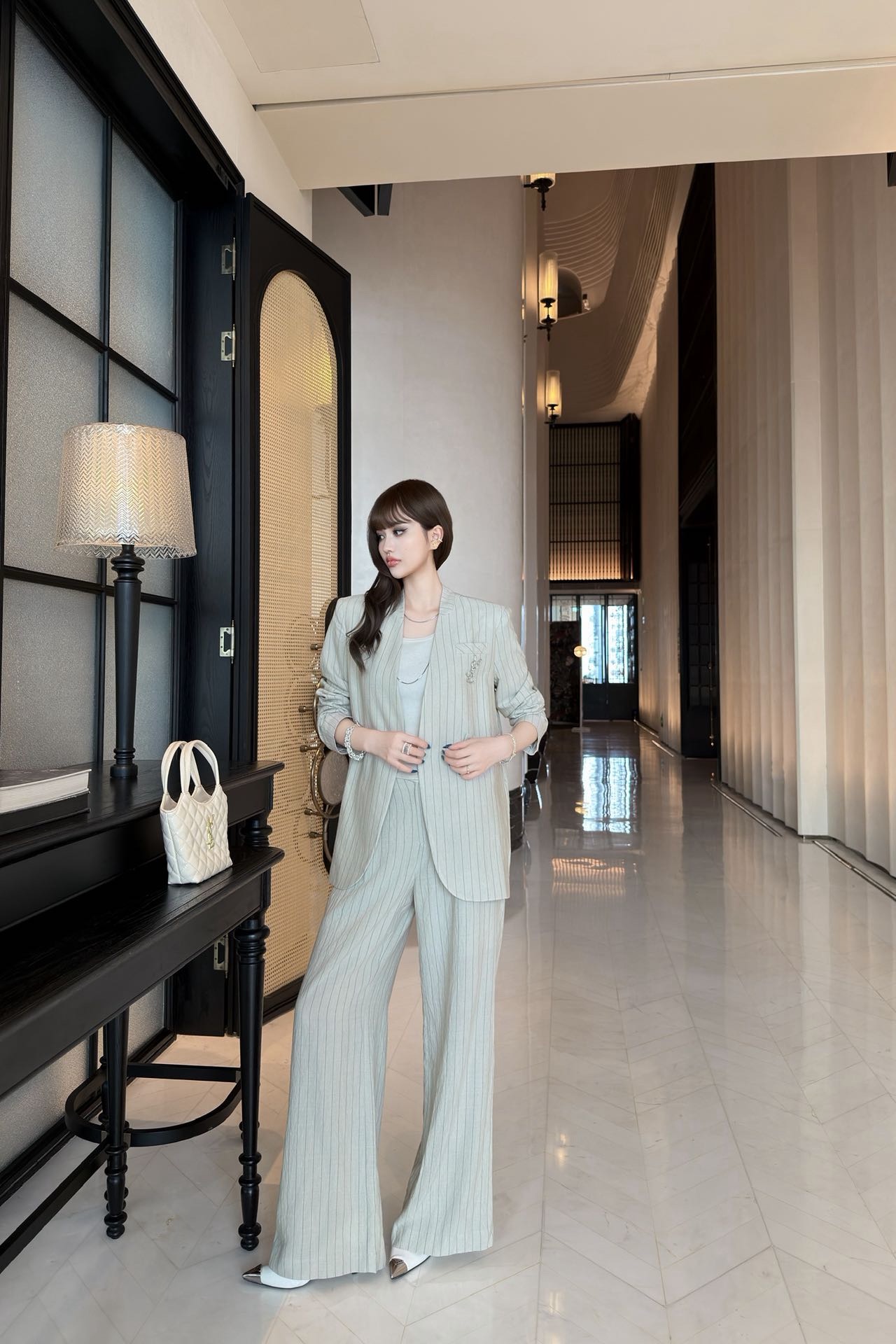 Sain 26fw v-neck blazer wide-leg pants sets