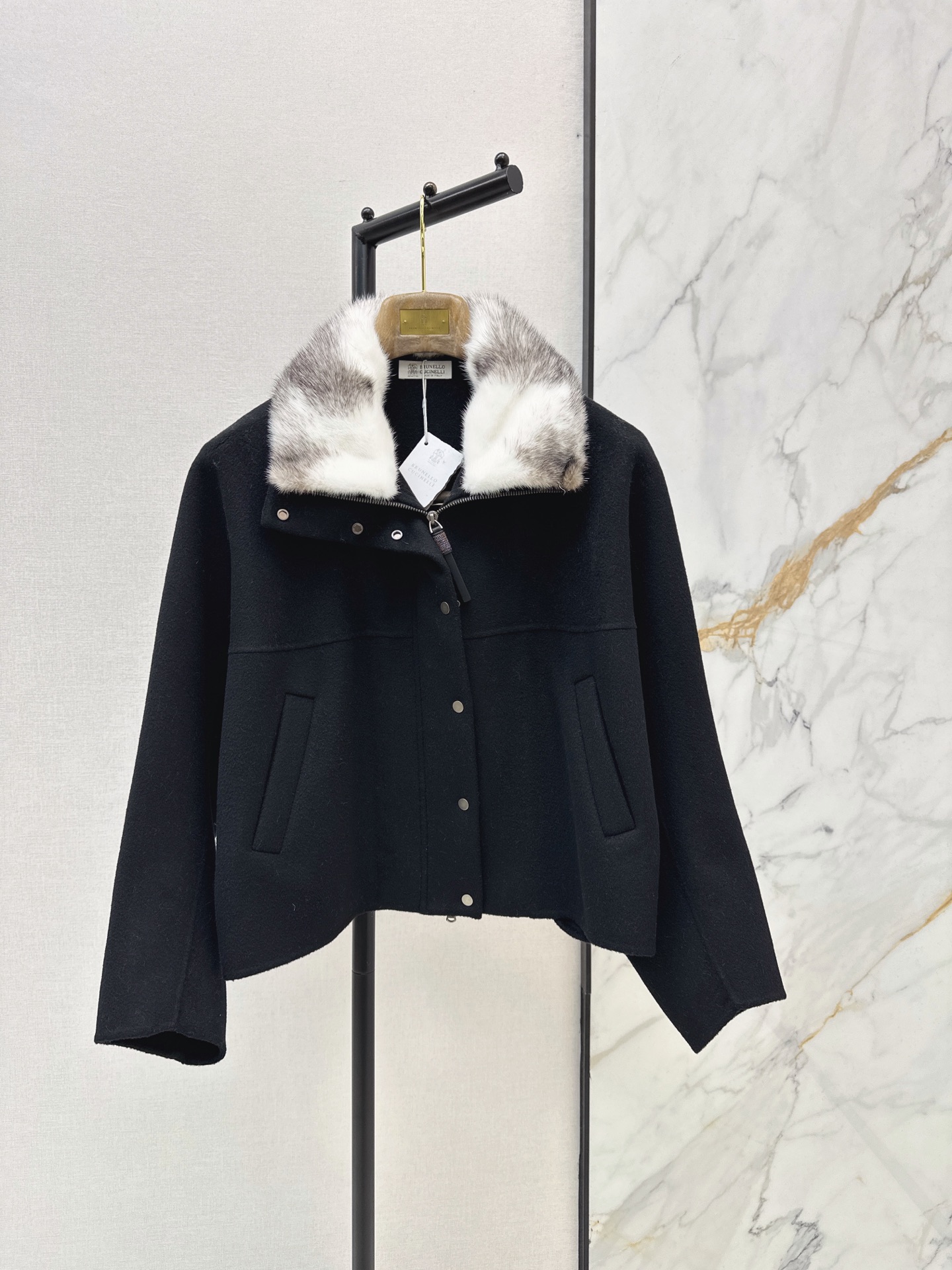 Brun 26fw fur-trim wool jacket