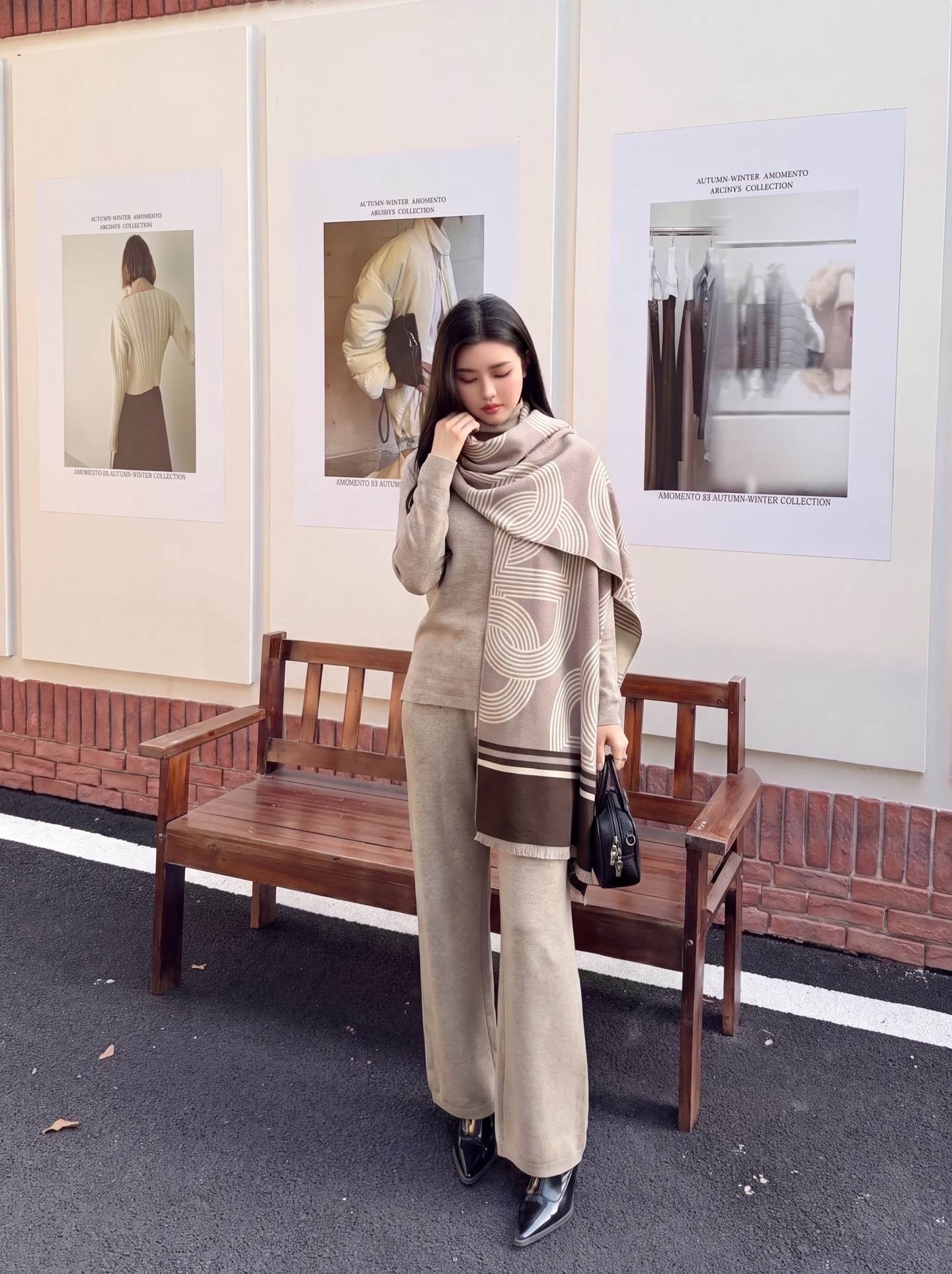 Her 26fw 3pcs knit basic tee shawls pants sets