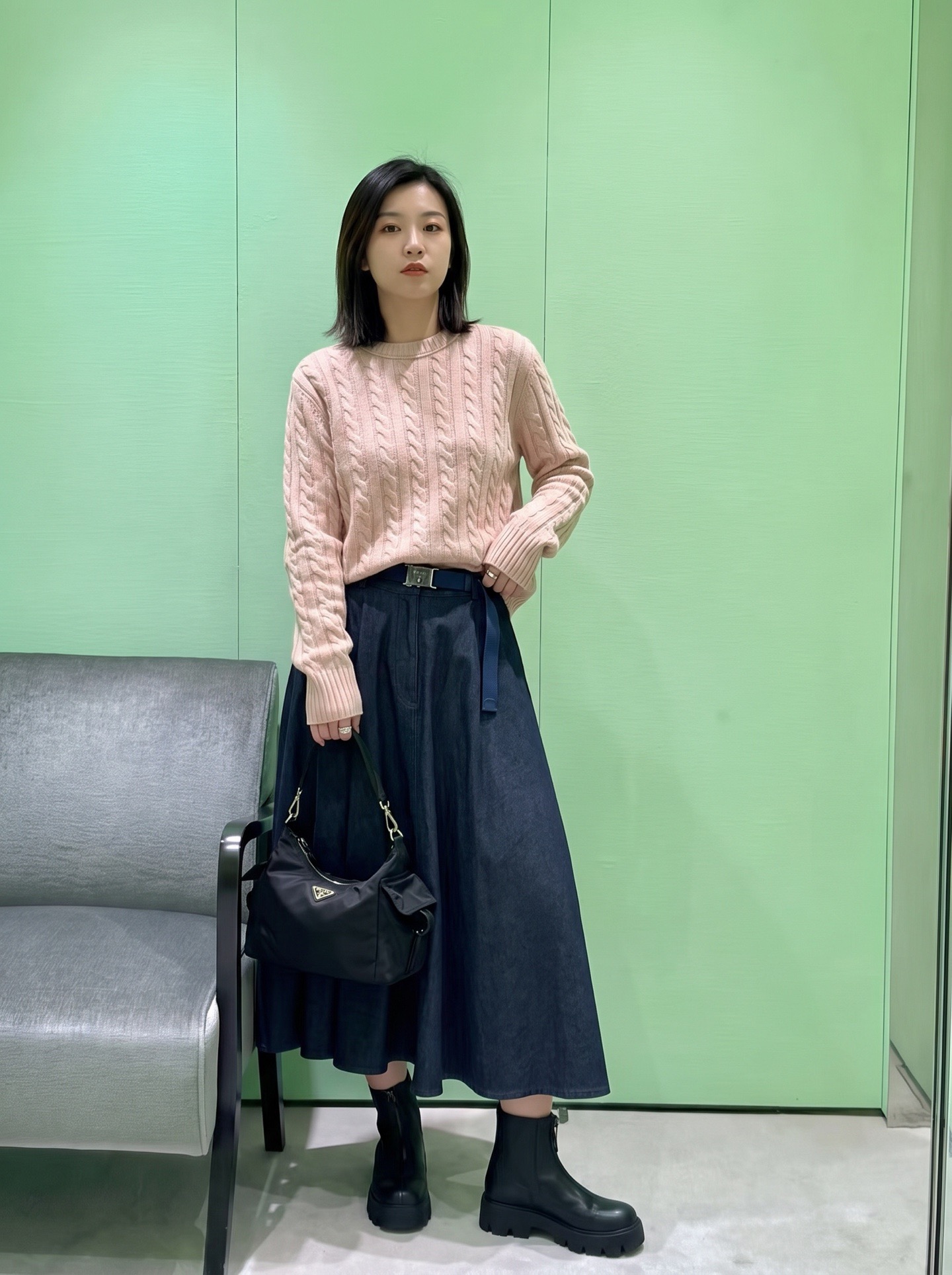 Pra 26fw denim pleated skirt