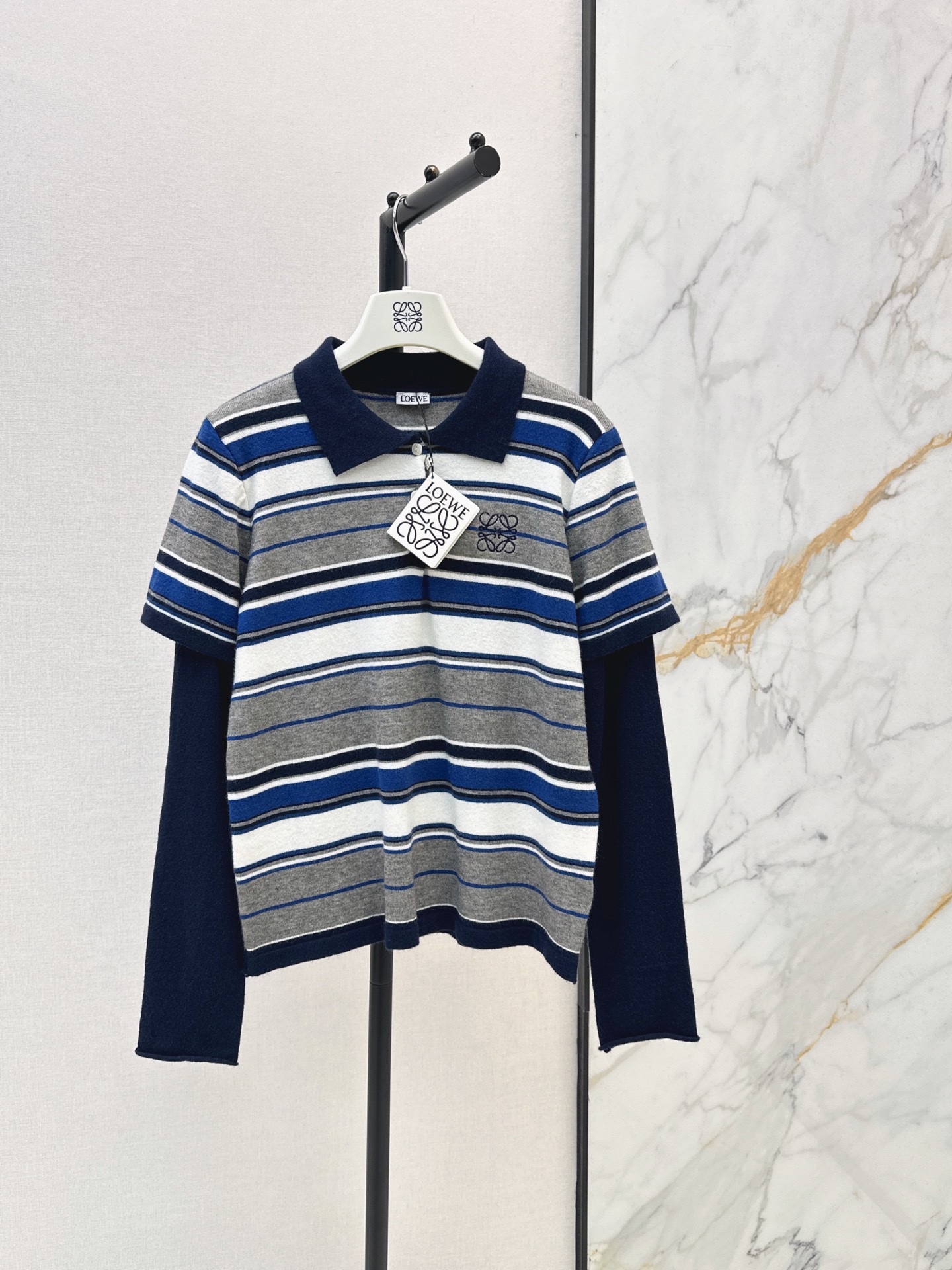 Loe 26fw 2in1 stripe polo knitwear