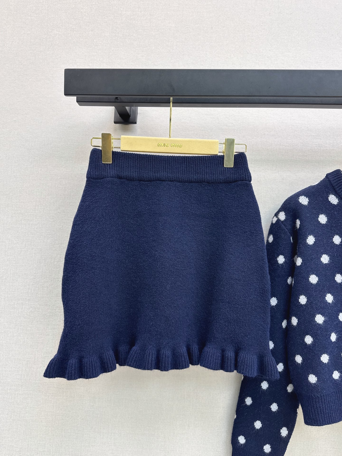 Miu 26fw polka-dot knit cardigan skirt sets