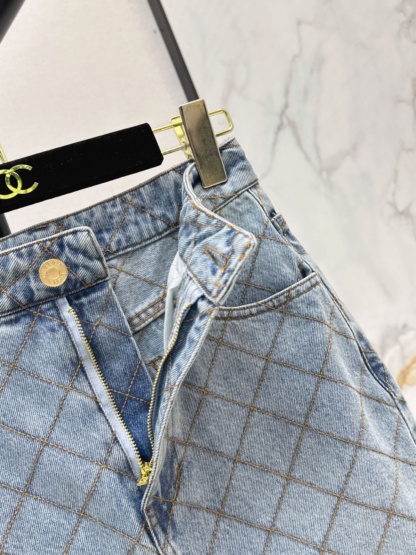Chan 26fw diamond pattern denim skirt