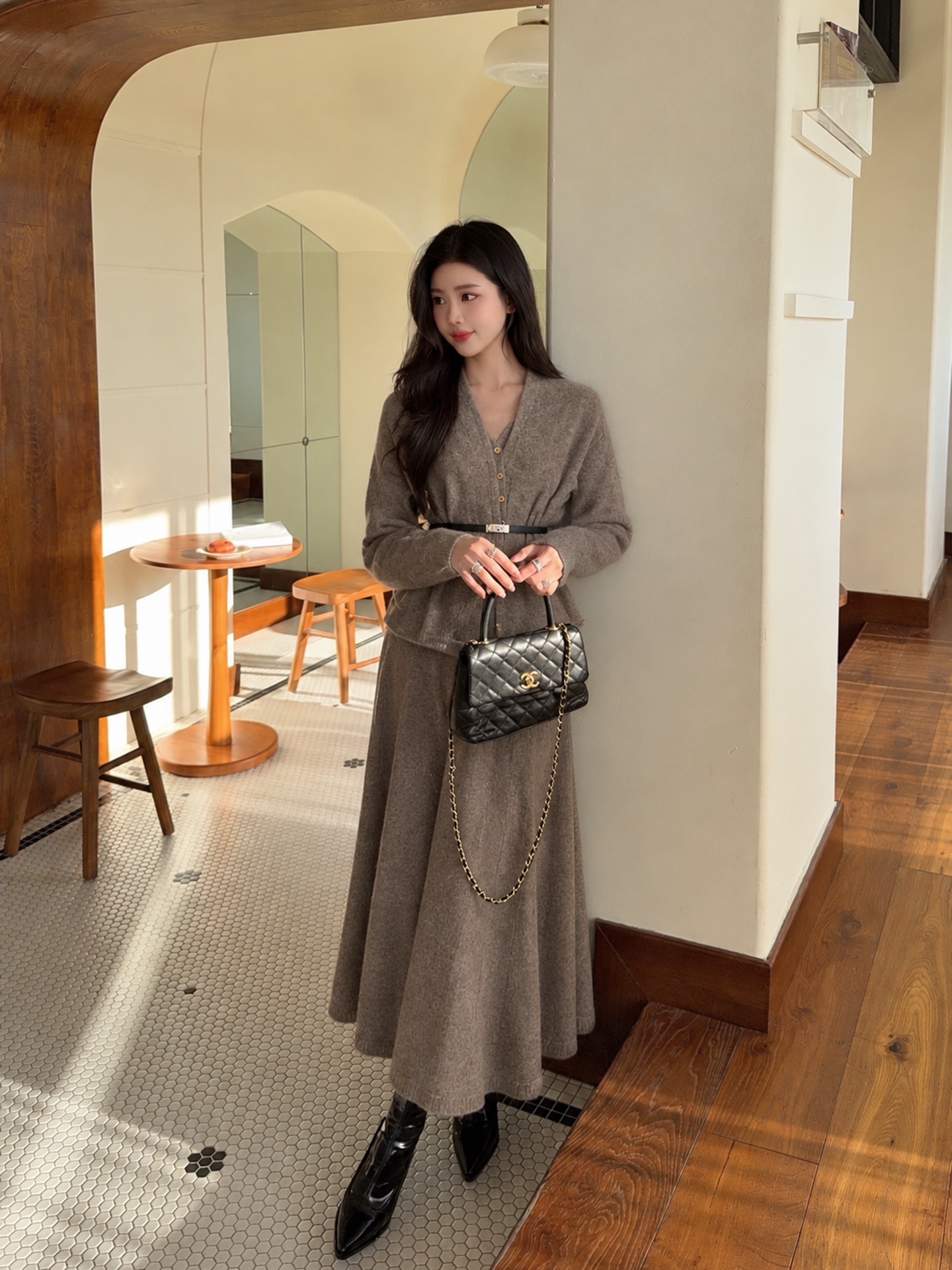 Her 26fw knit cardigan vest pleated skirt sets