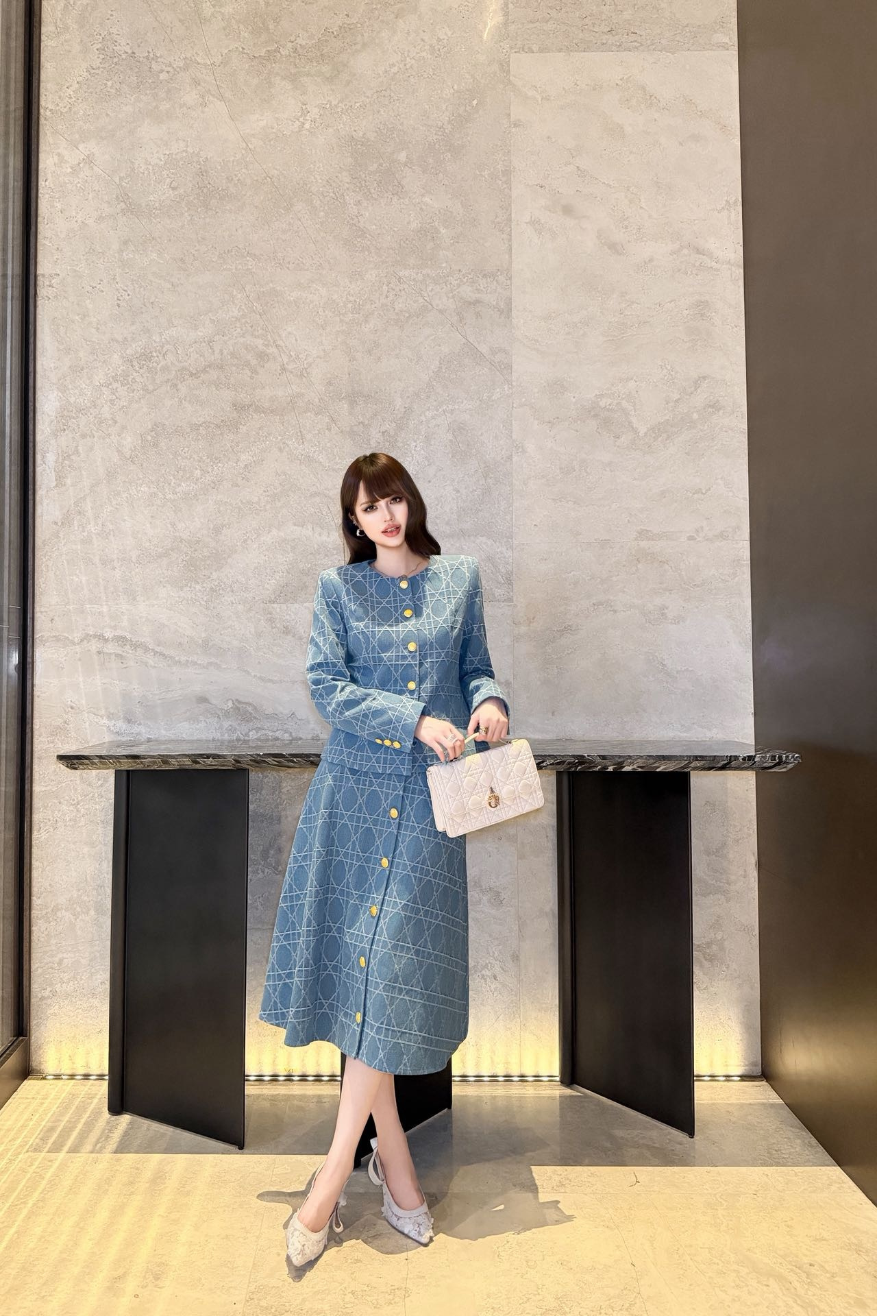 CD 26fw jacquard jacket A-line skirt sets
