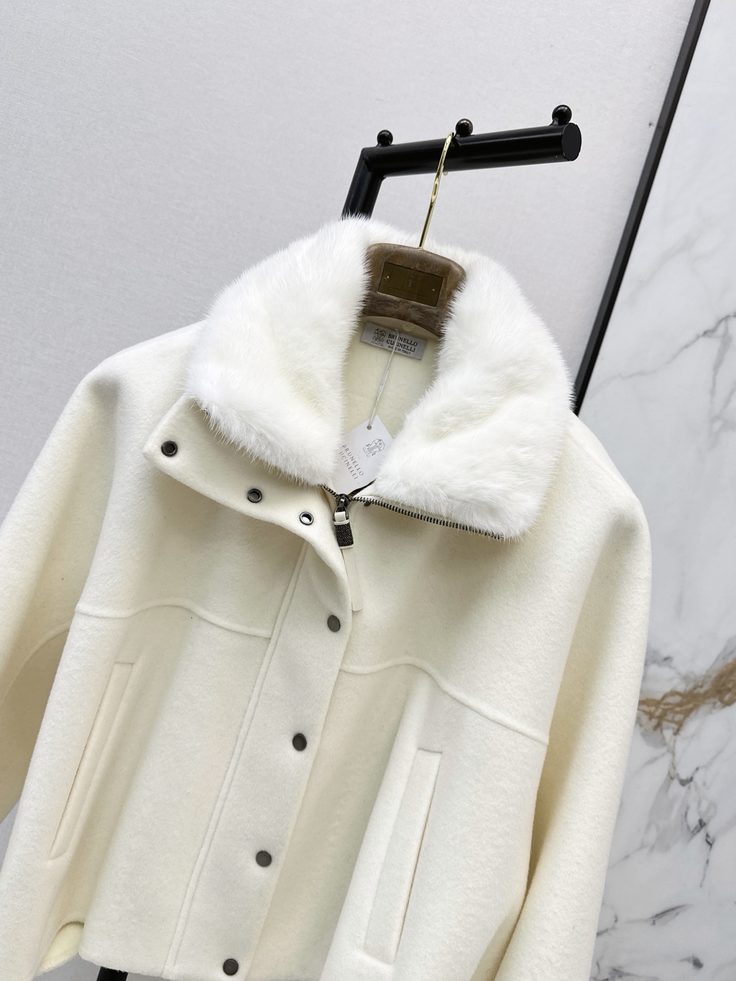 Brun 26fw fur-trim wool jacket