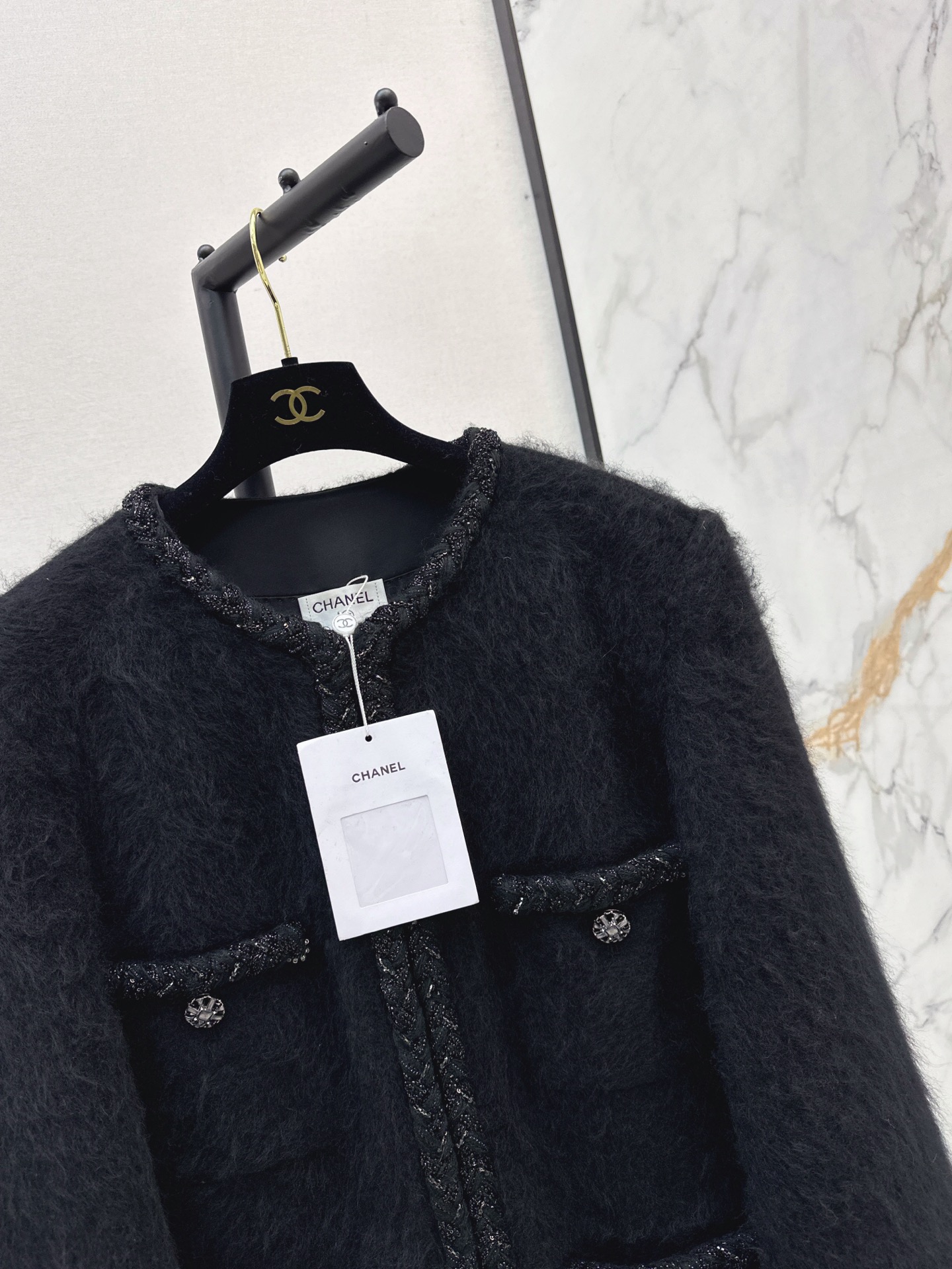 Chan 26fw fuzzy collarless jacket