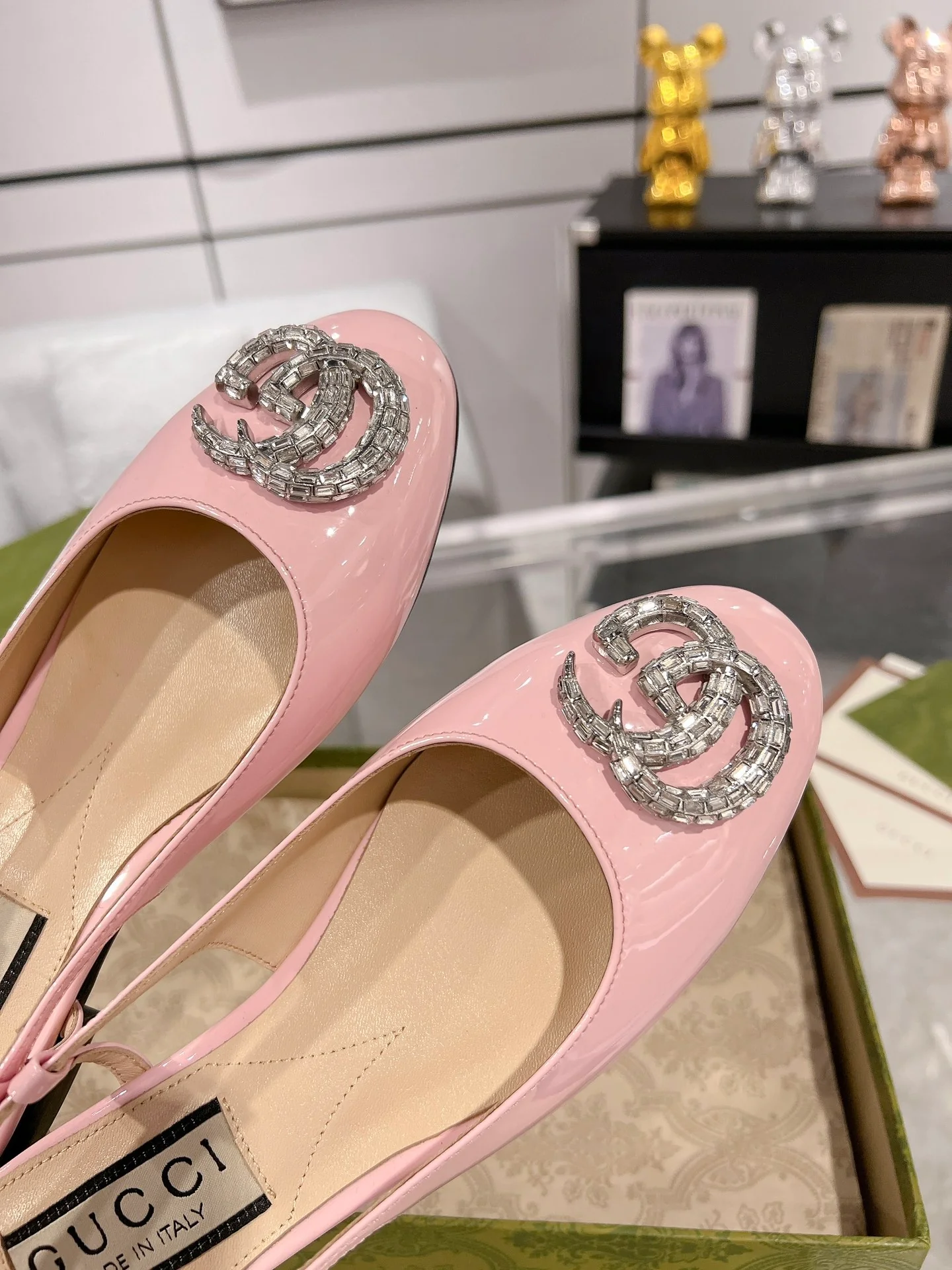 Gucc 25fw slingback flats with crystal diamond blingbling