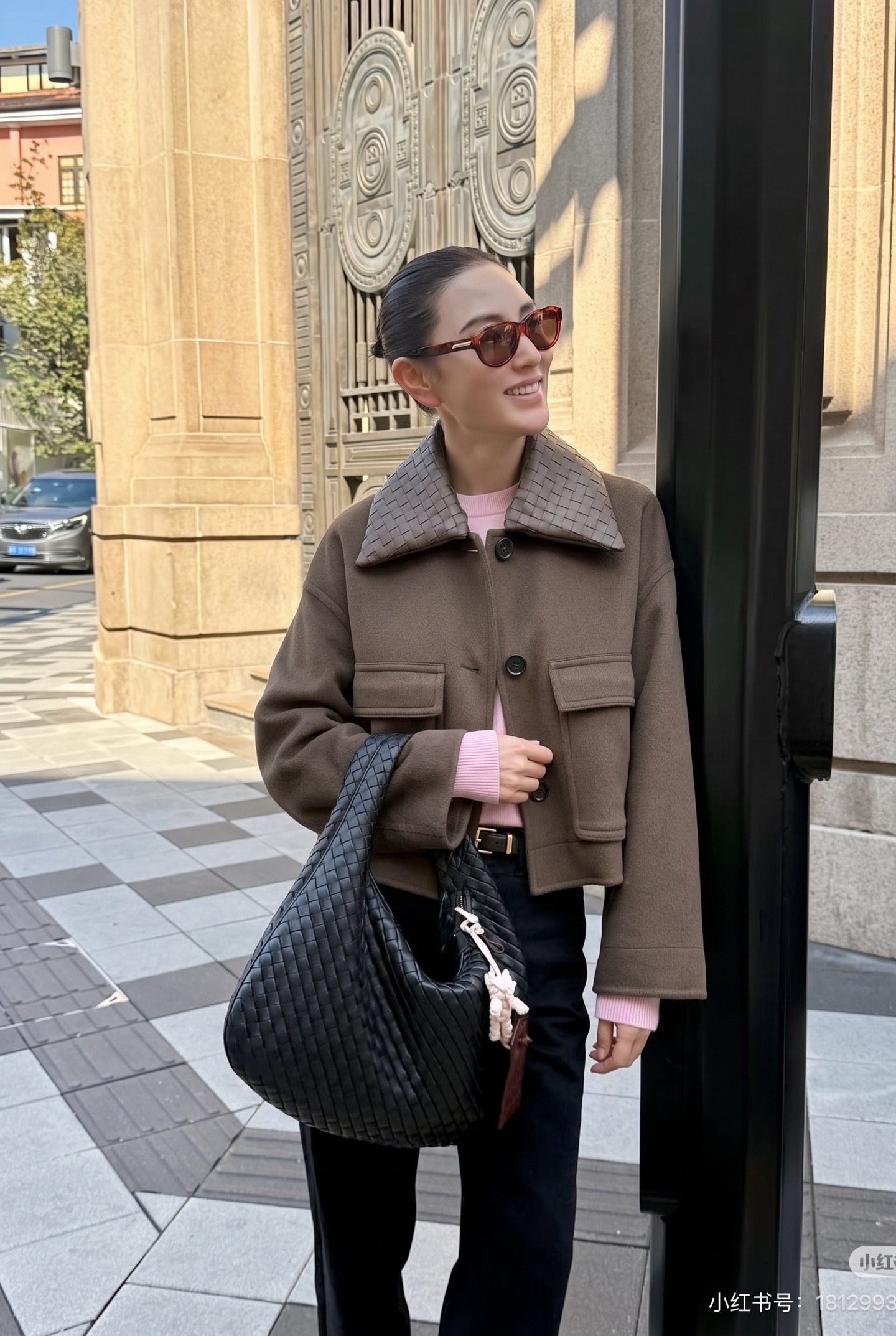 Bott 26fw leather woven neck cropped jacket