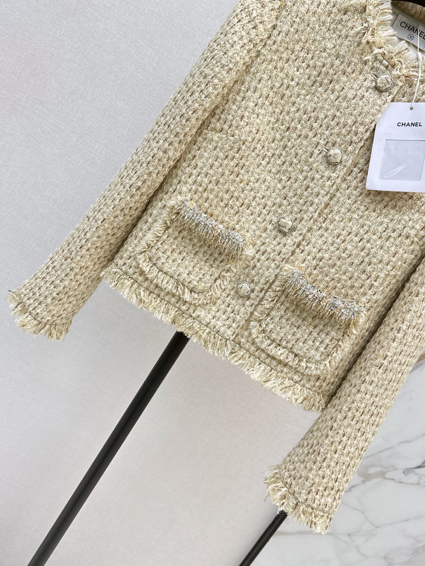 Chan 26fw fringe tweed jacket