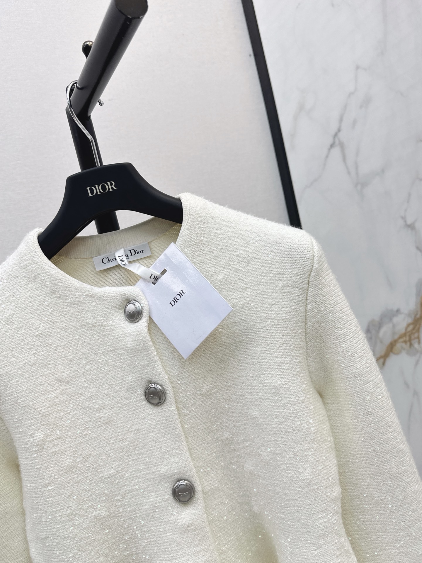 CD 26fw iridescent sequin bell-sleeve peplum knit jacket
