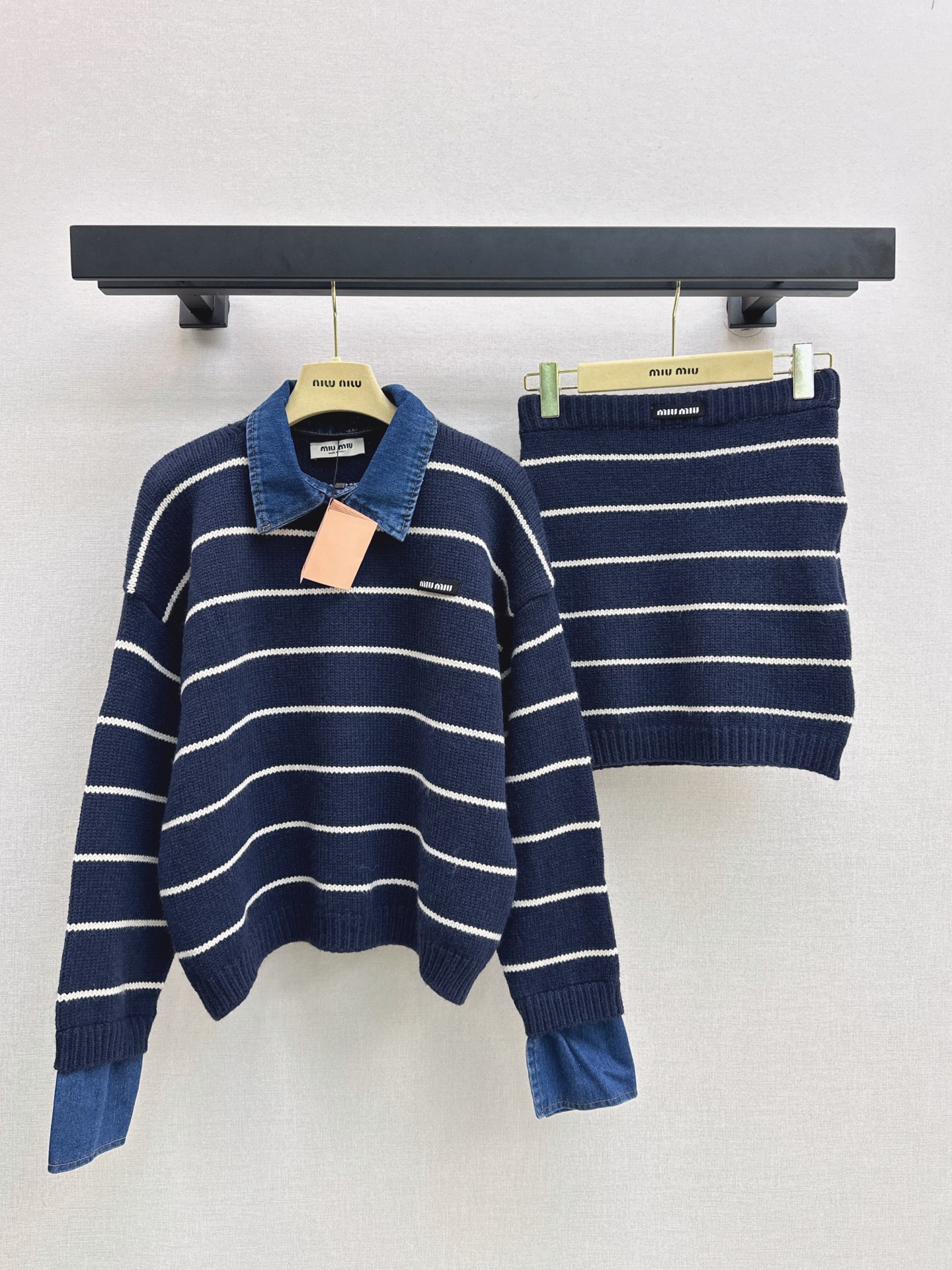 Miu 26fw stripe knitwear skirt sets