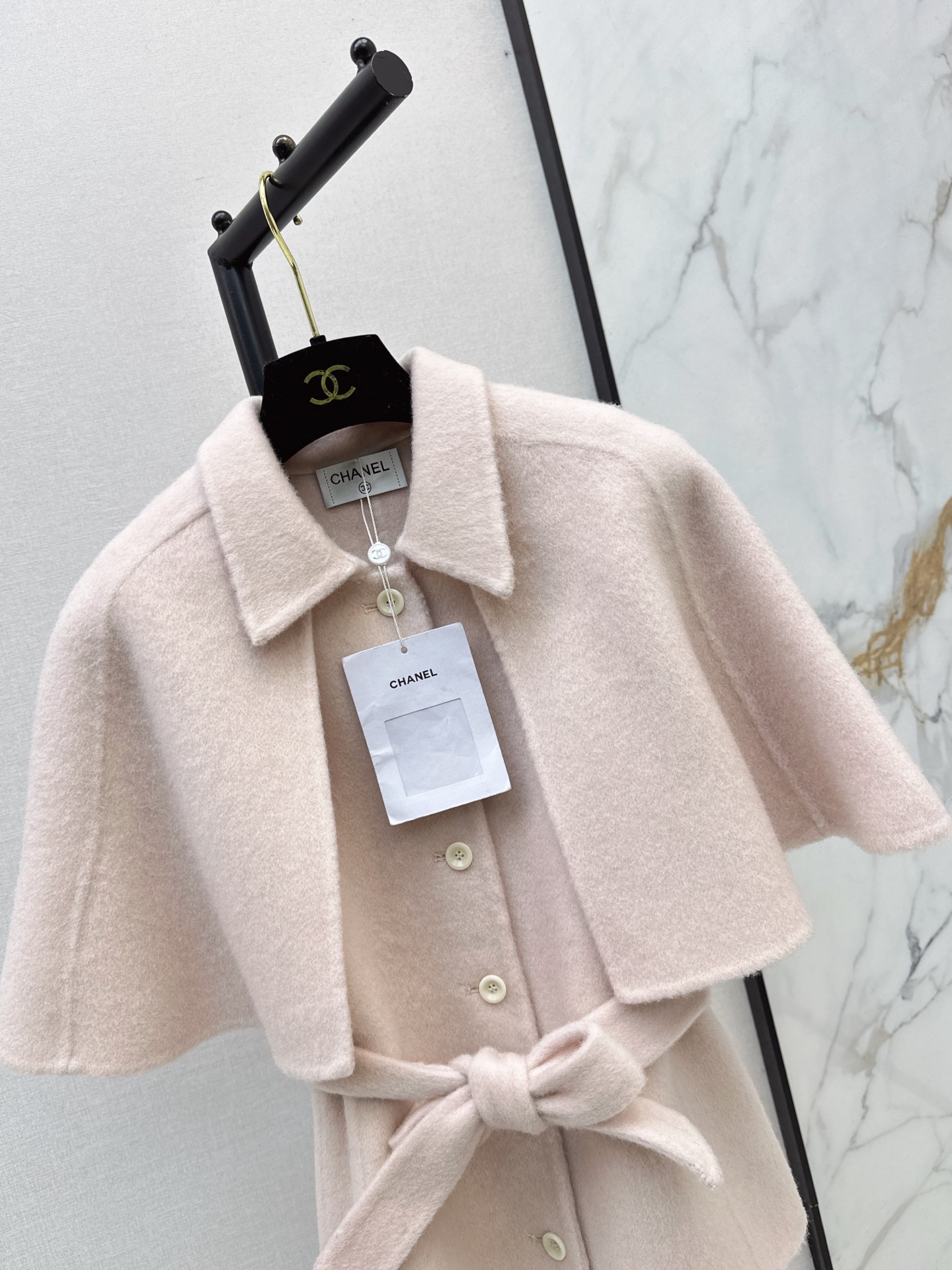 Chan 26fw woolen belted vest cape jacket sets