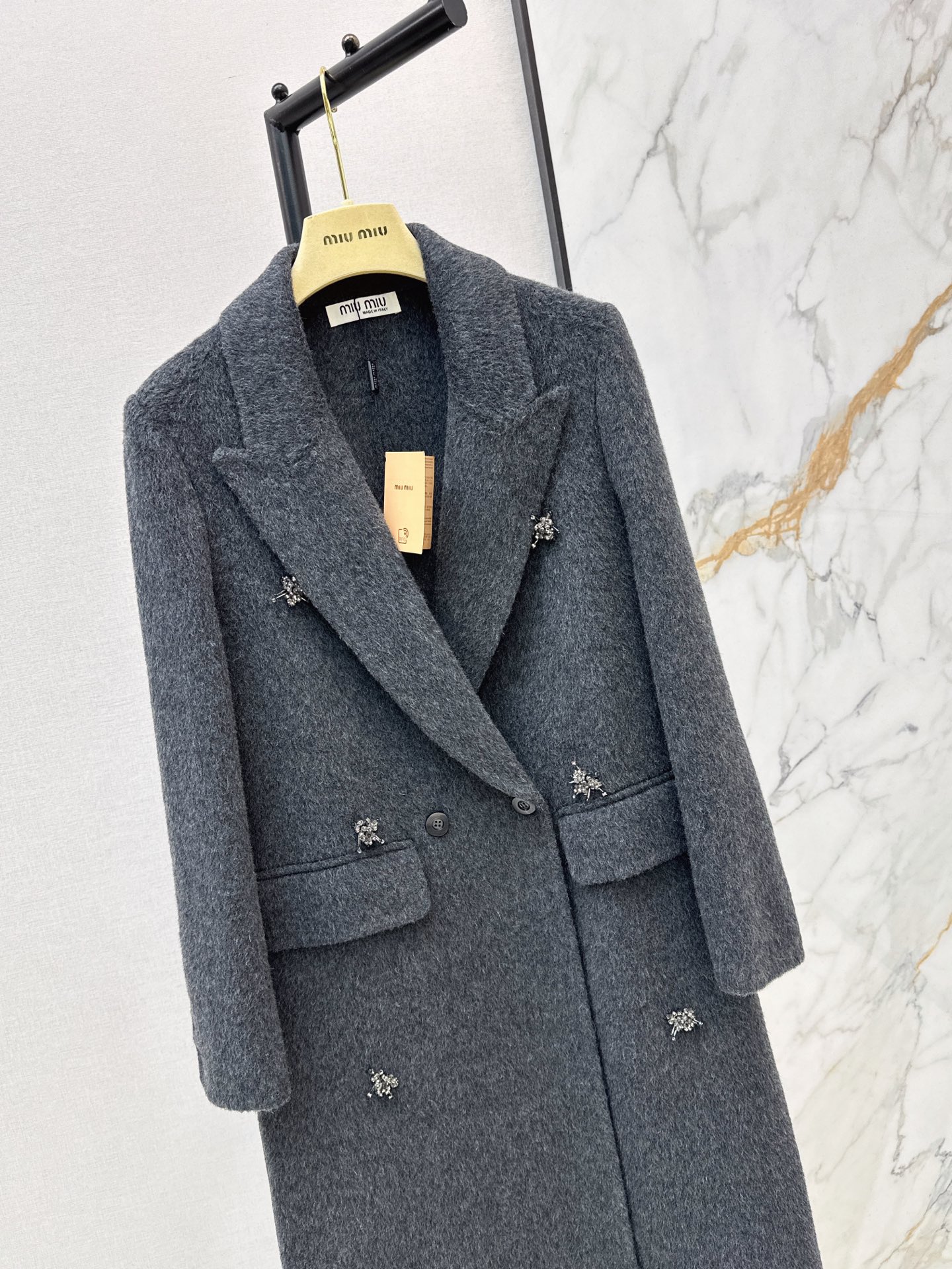 Miu 26fw rhinestone woolen overcoast