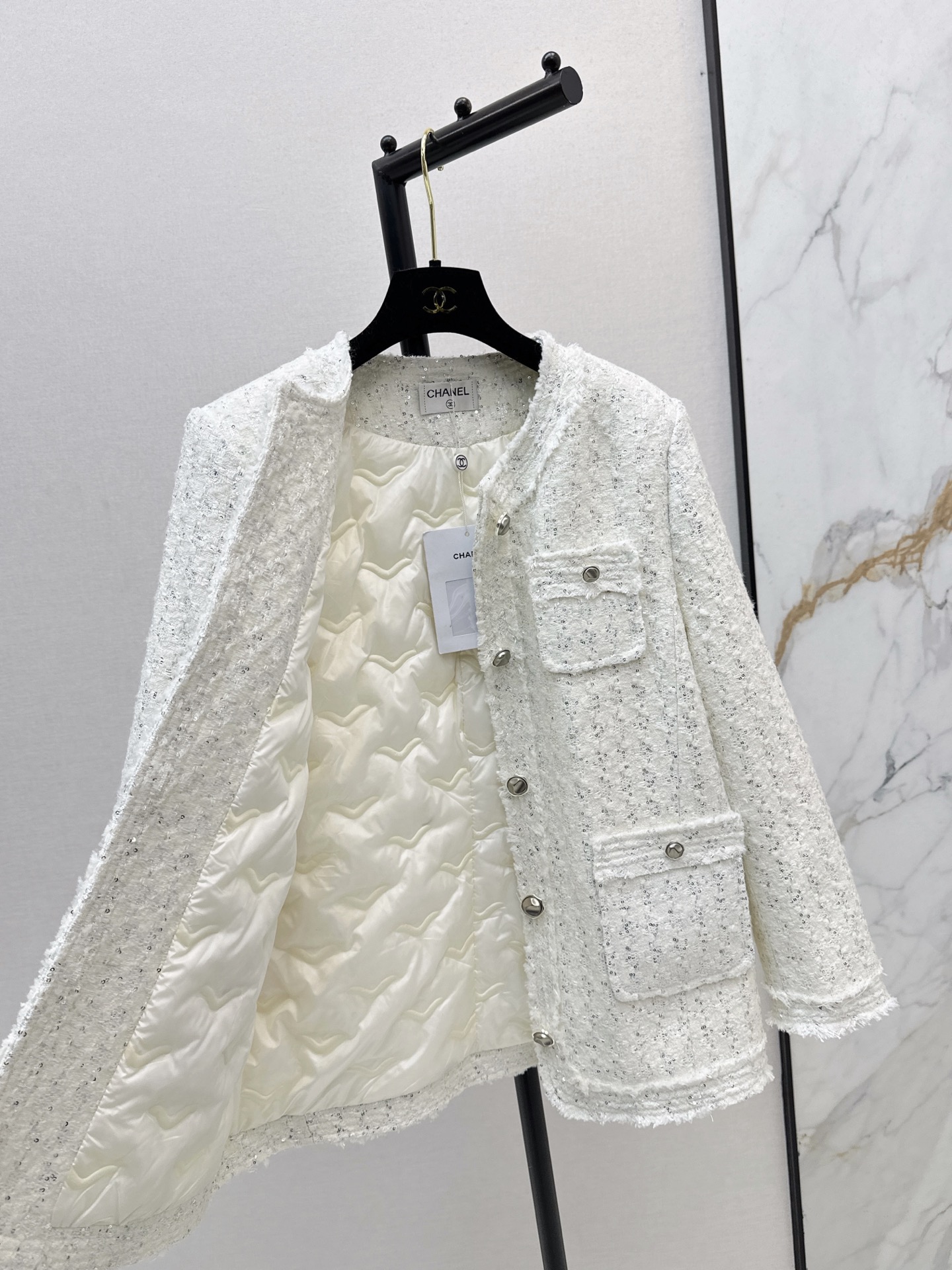 Chan 26fw tweed goose down filled woven jacket