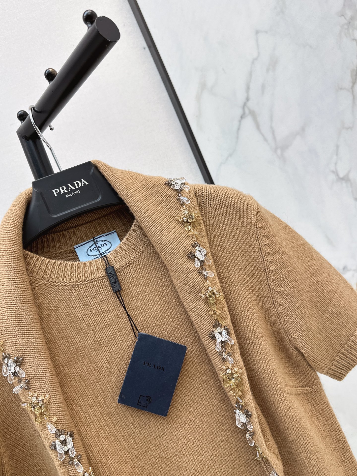 Pra 26fw beading shawl knit sweater
