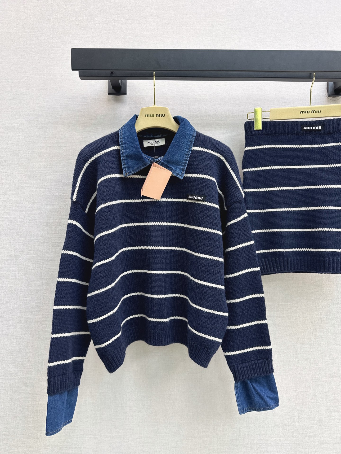 Miu 26fw stripe knitwear skirt sets