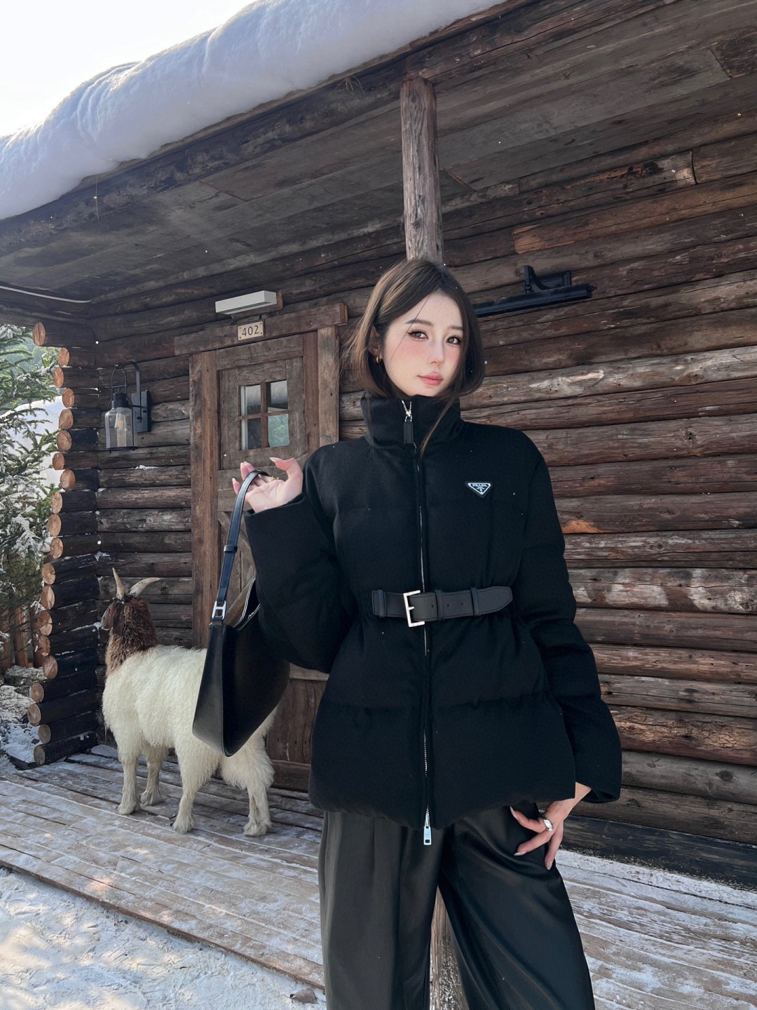Pra 26fw belted woolen down jacket
