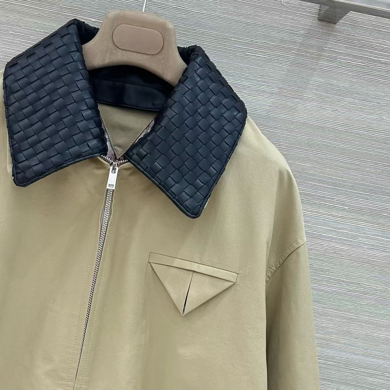 Bott 26fw leather woven collar zipper jacket
