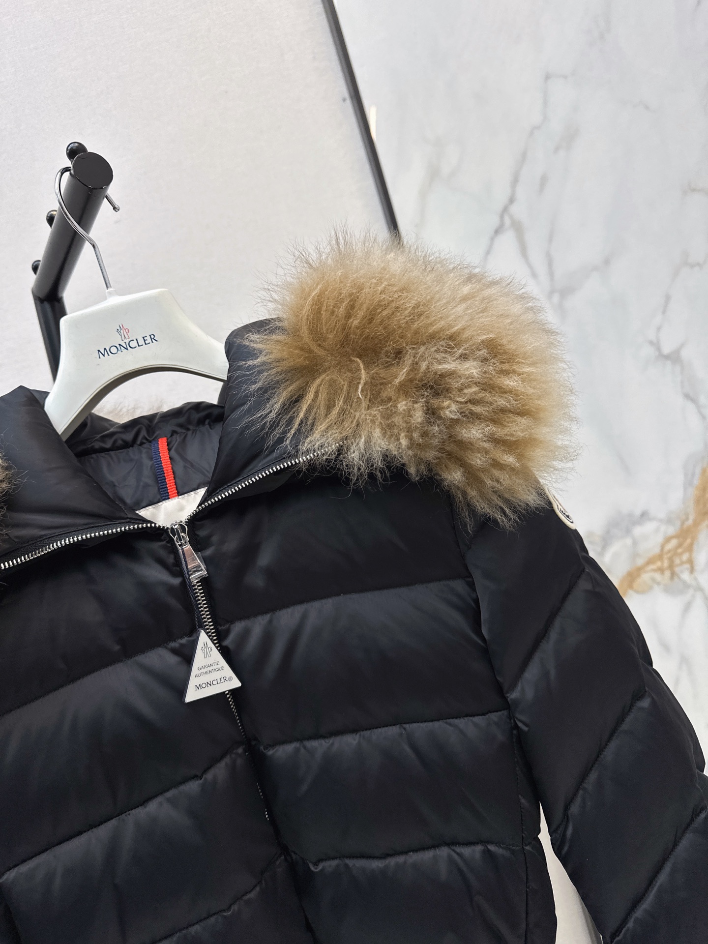 Monc 26fw fur-trim hooded belted down jacket