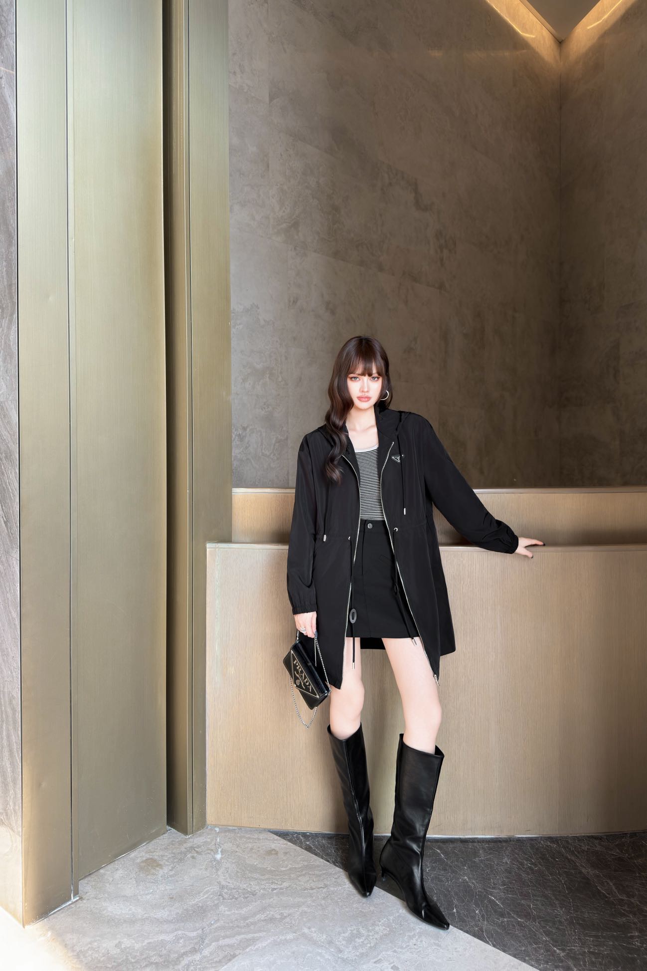 Pra 26fw drawstring hooded trench coats