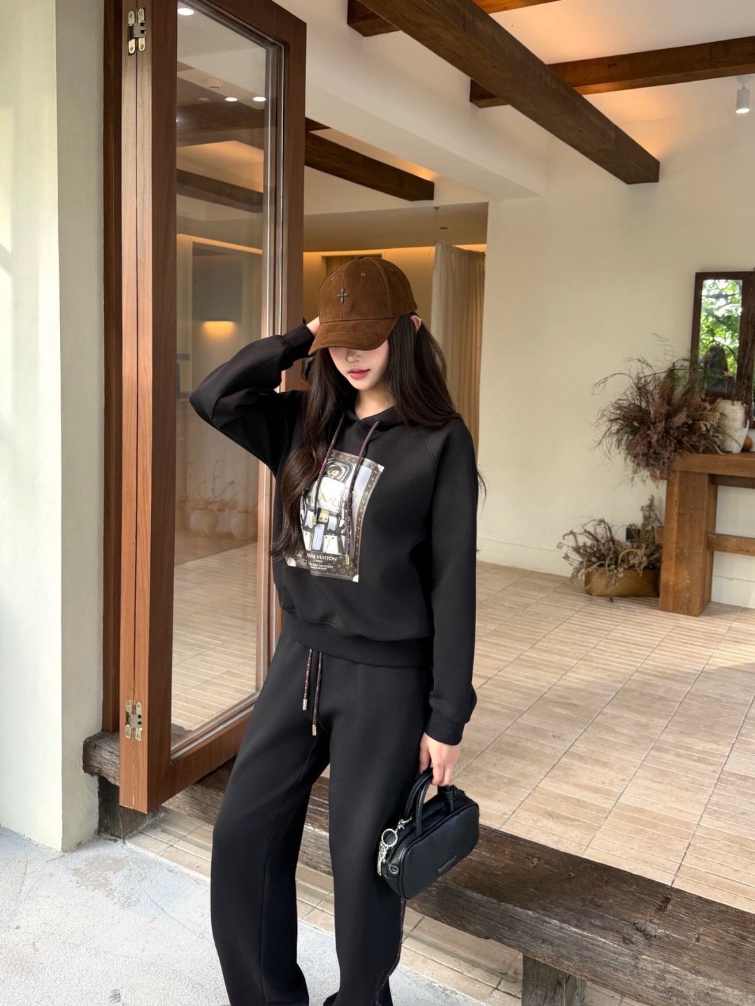 Loui 26fw print hoodie pants sets