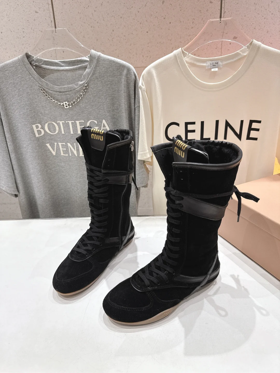 Miu fleece-lined lace-up boots