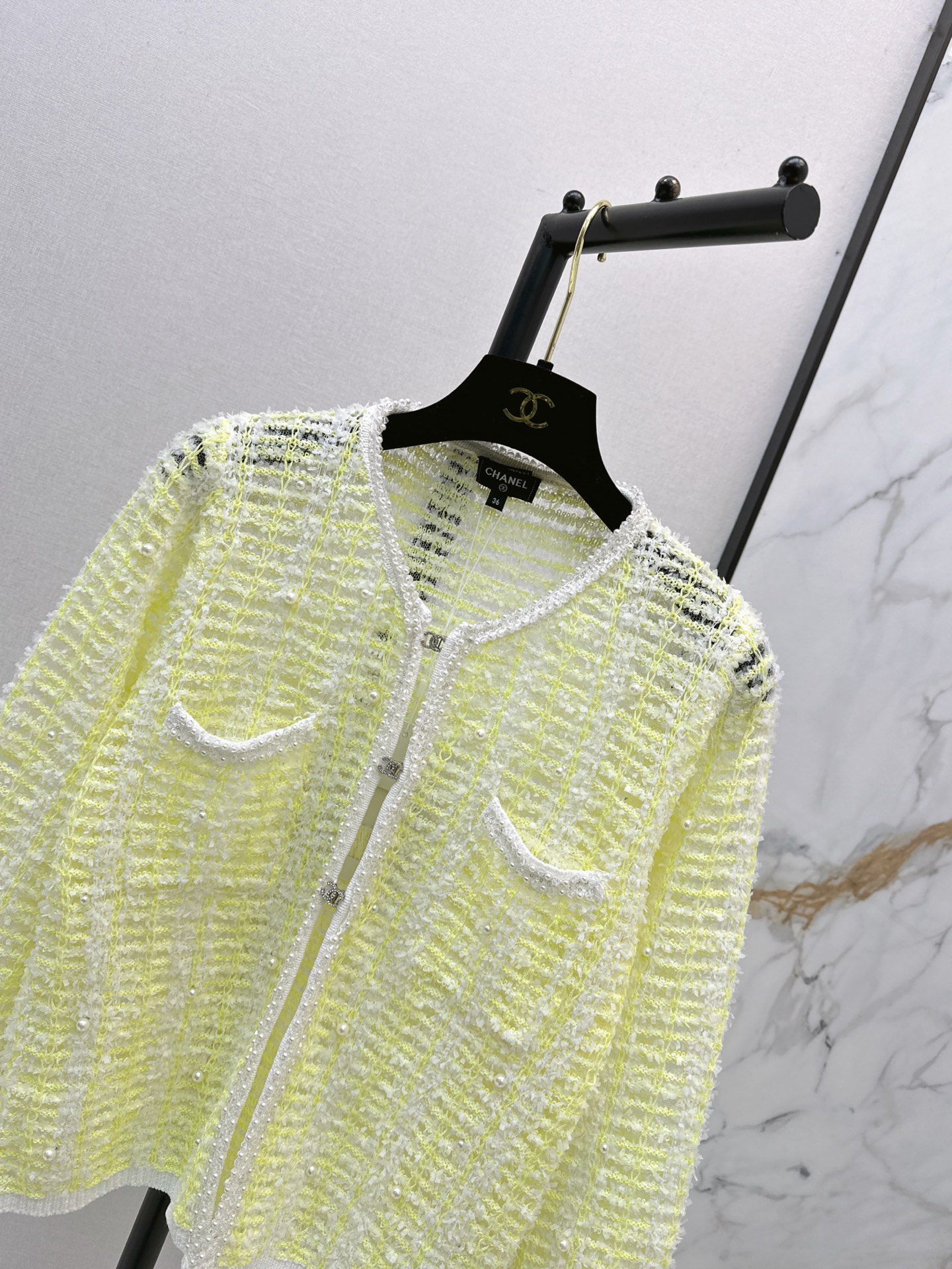 Chan 26fw beading hollow knit cardigan