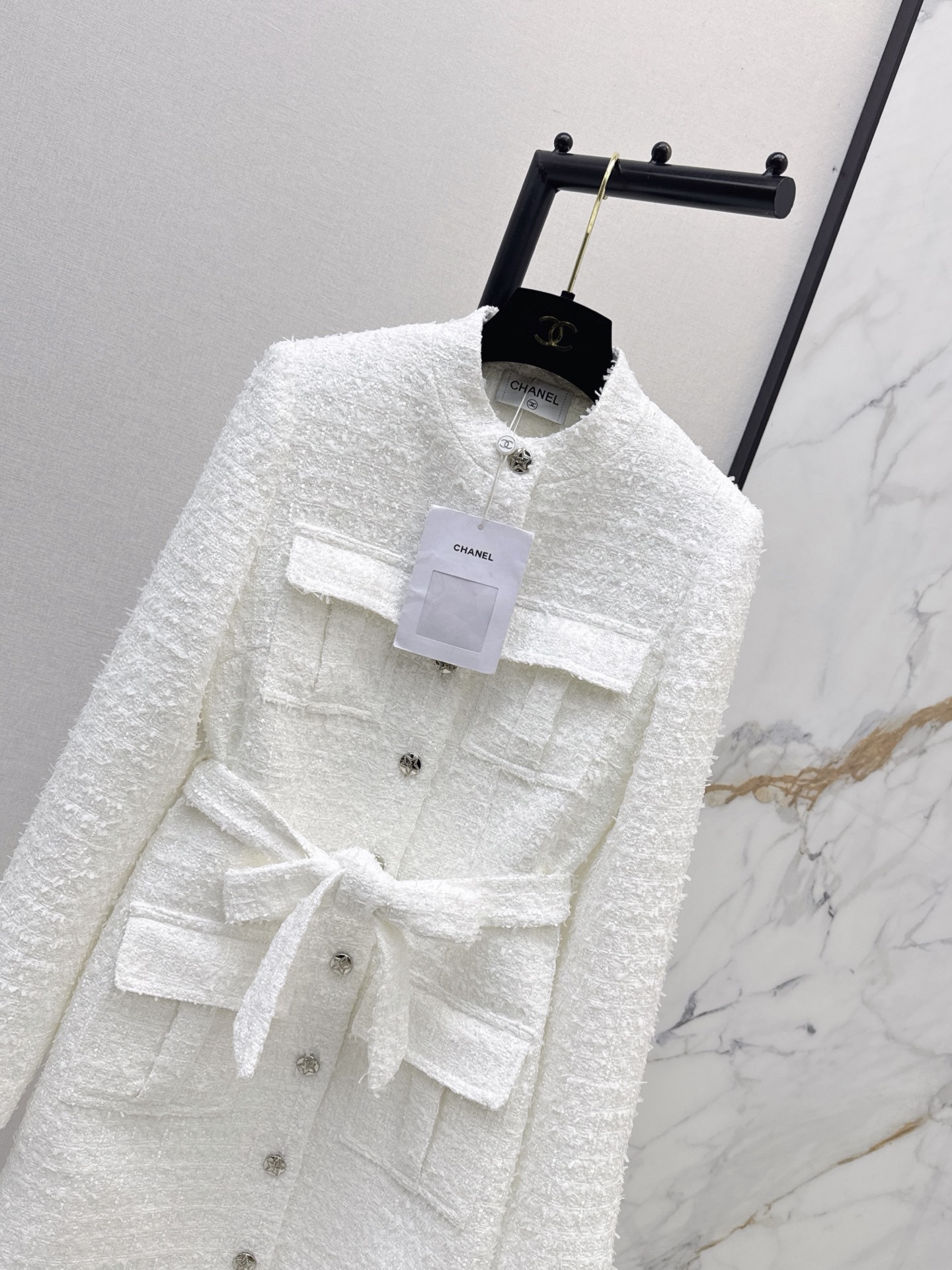 Chan 26fw woven tweed belted jacket