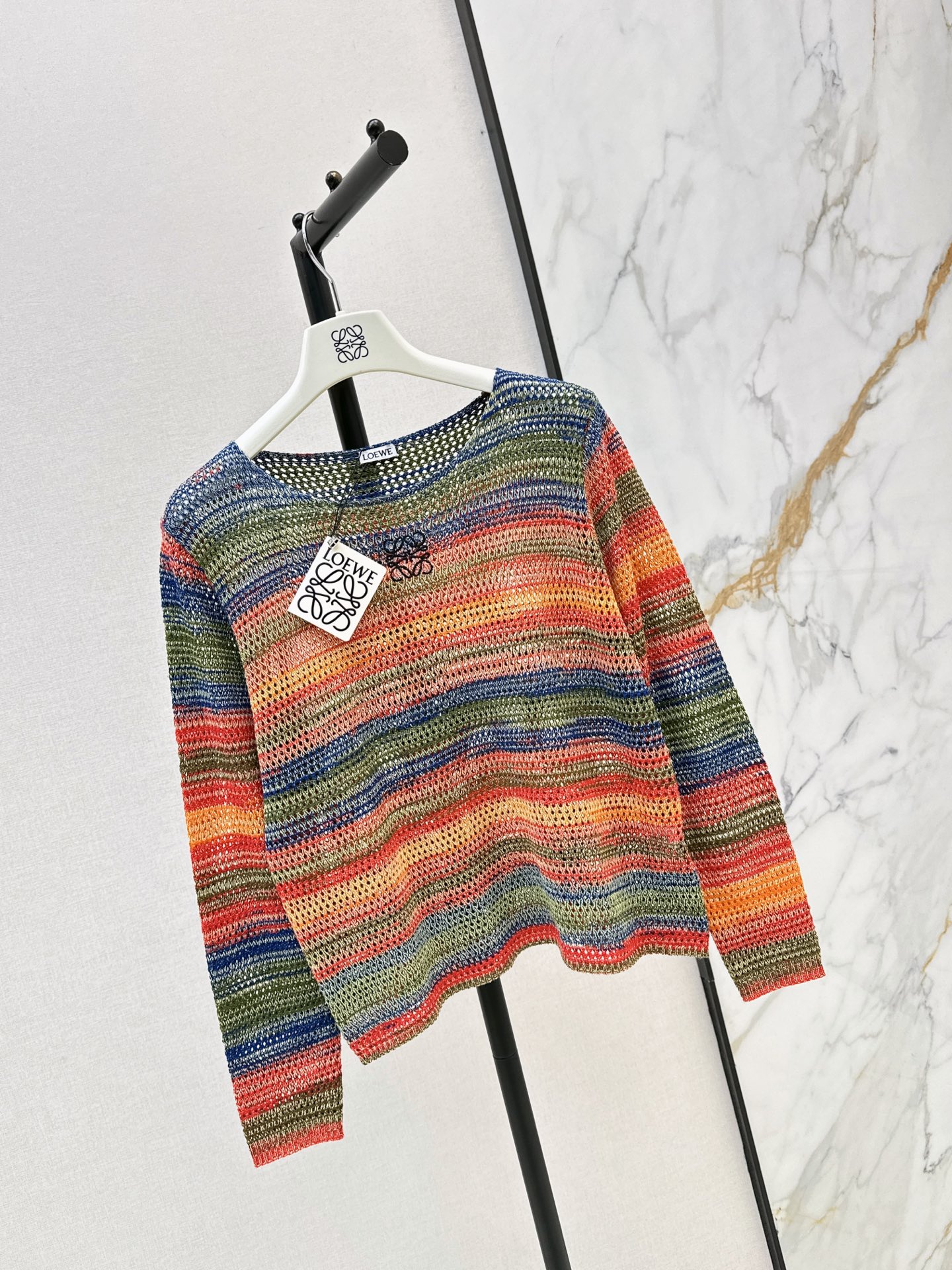 Loe 26fw stripe hollow knitwear