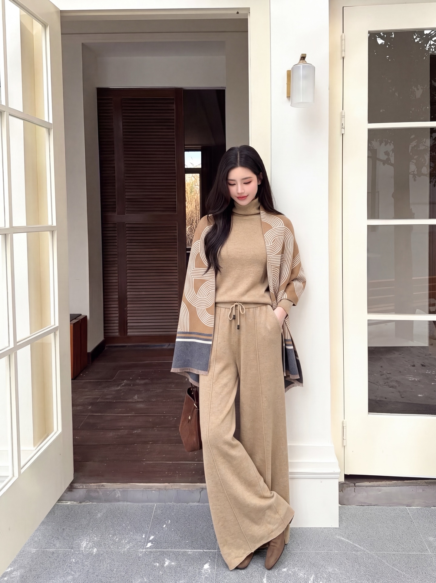Her 26fw 3pcs knit basic tee shawls pants sets