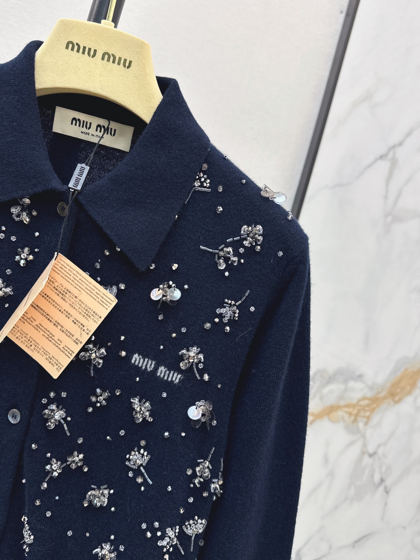 Miu 26fw beading knit cardigan