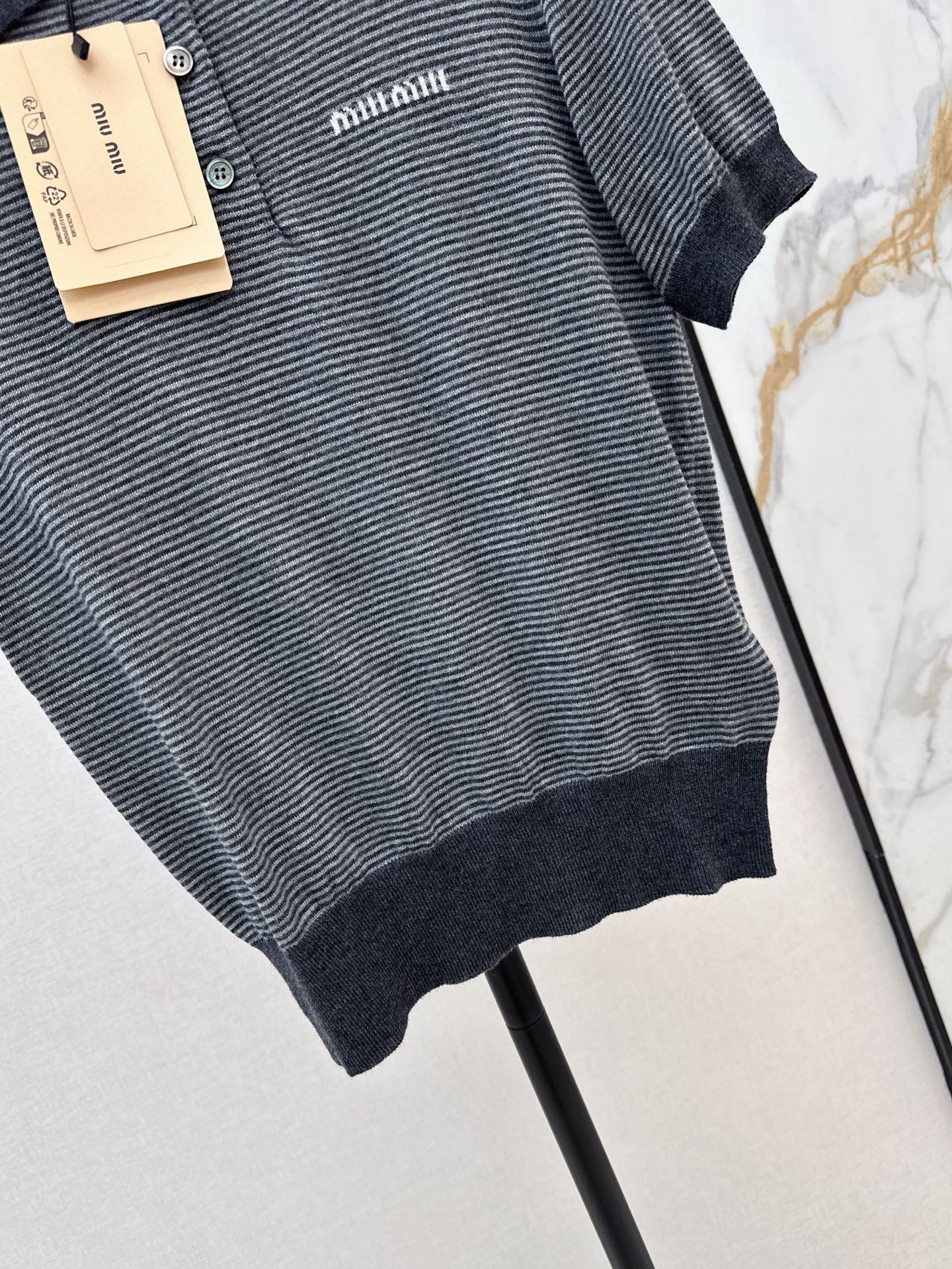 Miu 26fw stripe polo knit top