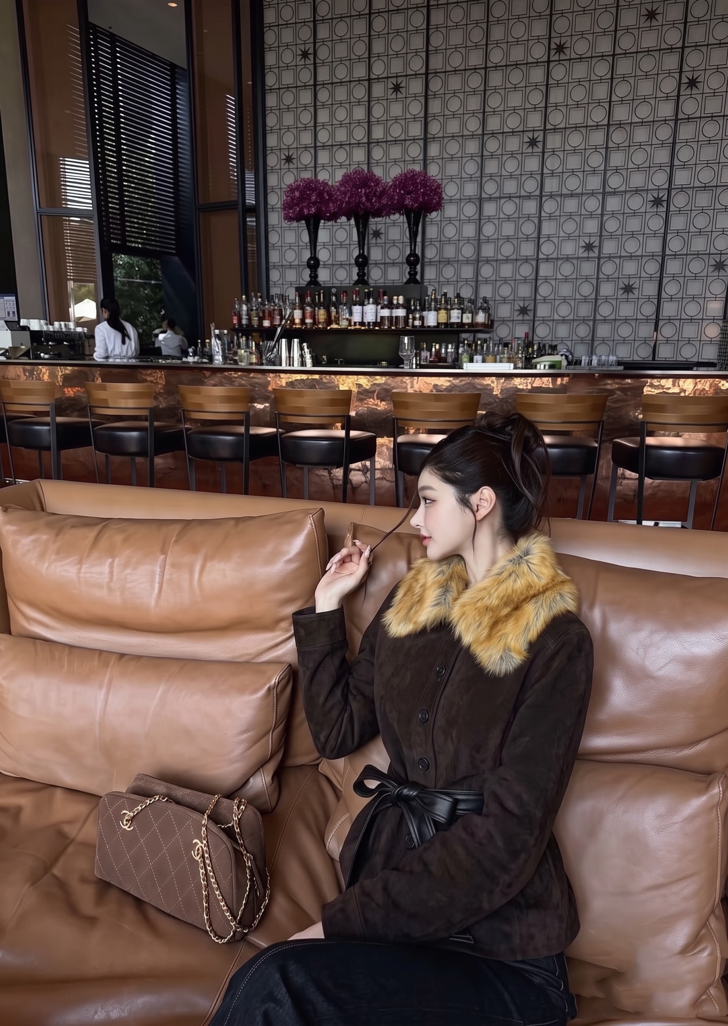 Sain 26fw suede fleece belted leather jacket