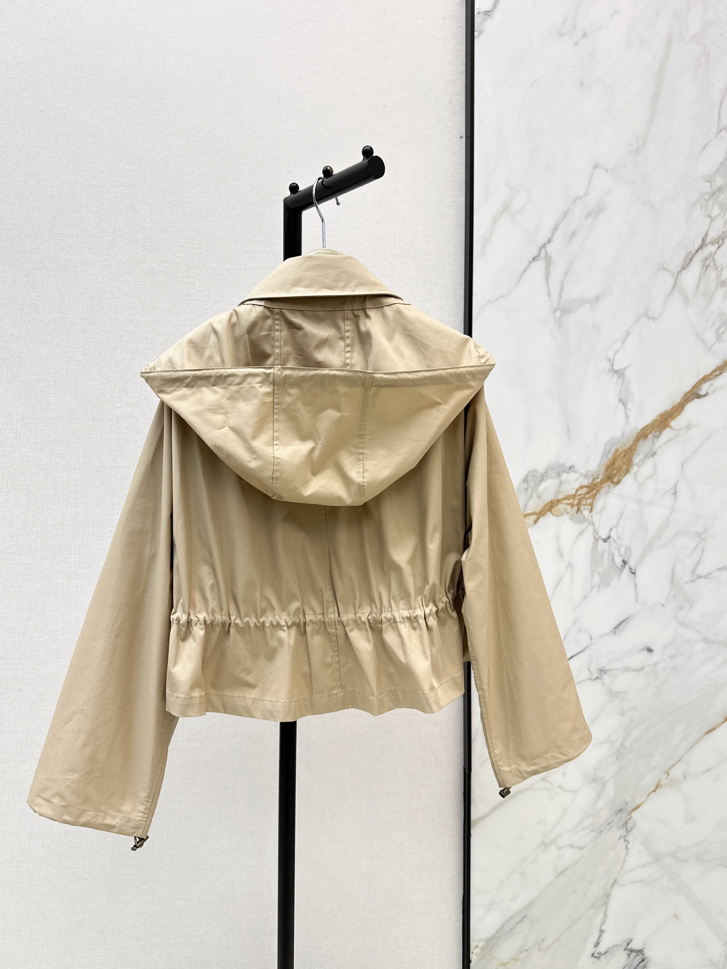 Bur 26fw cropped drawstring hooded trench coats