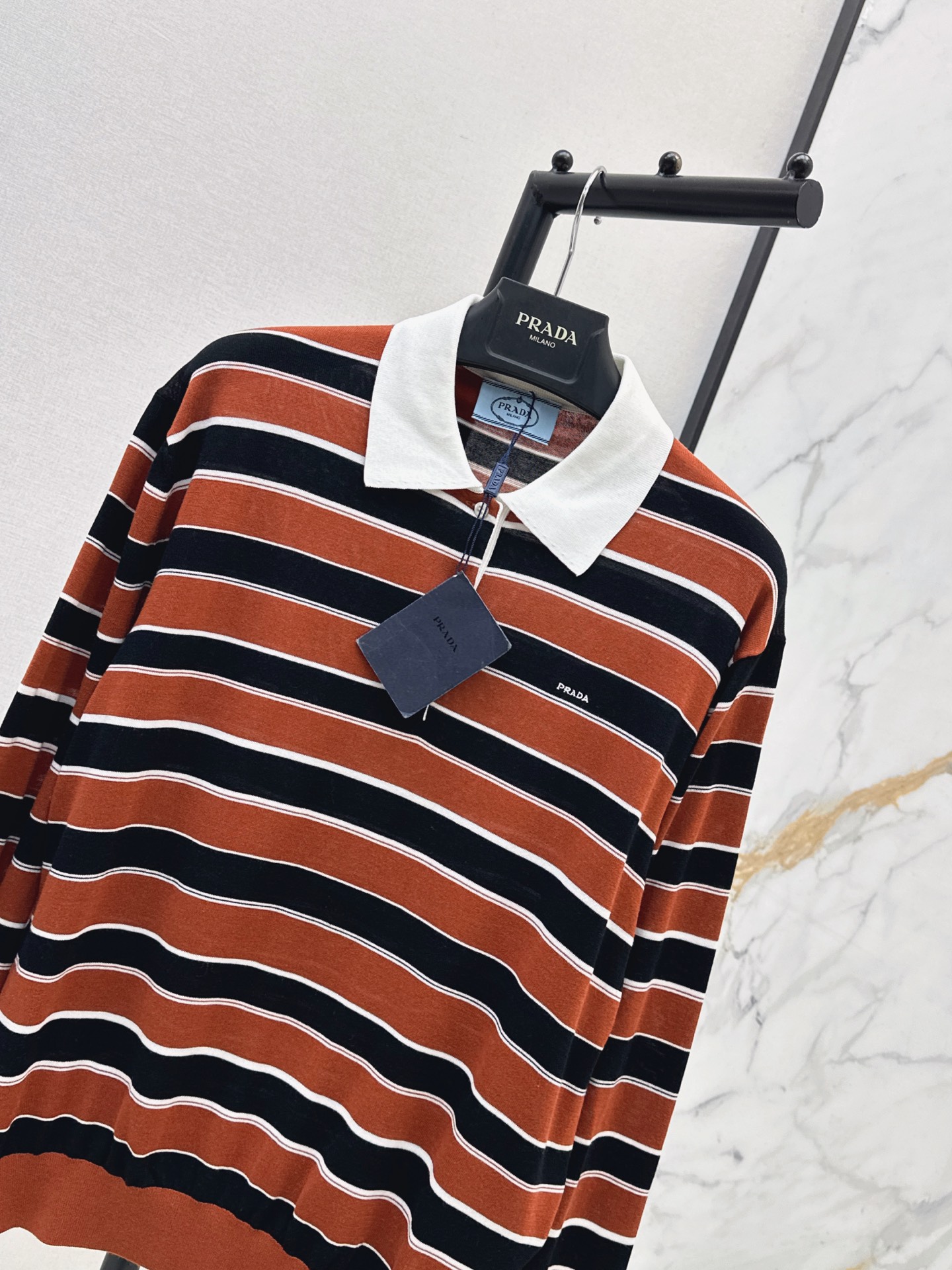 Pra 26fw stripe polo knitwear