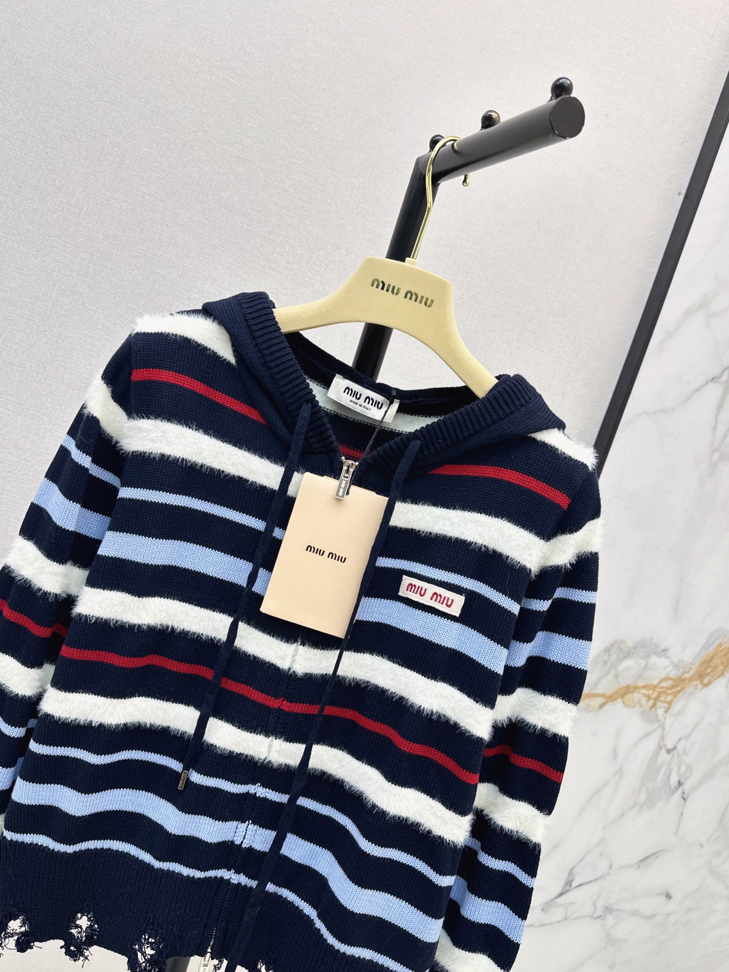 Miu 26fw stripe hooded knitwear