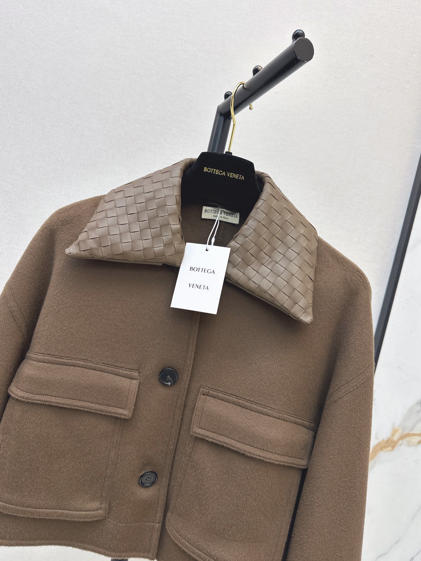 Bott 26fw leather woven neck cropped jacket