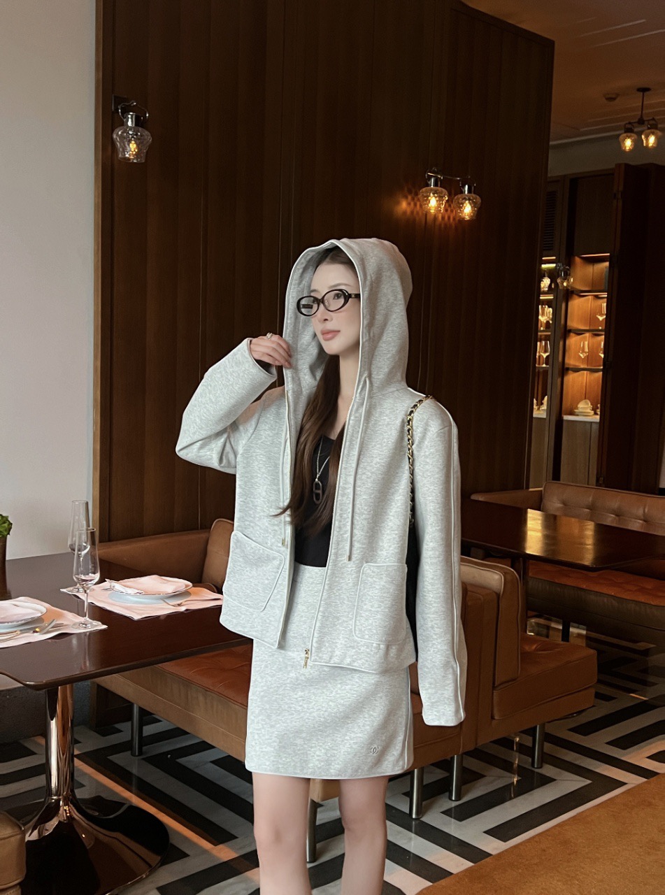 Chan 26fw hooded jacket skirt sets