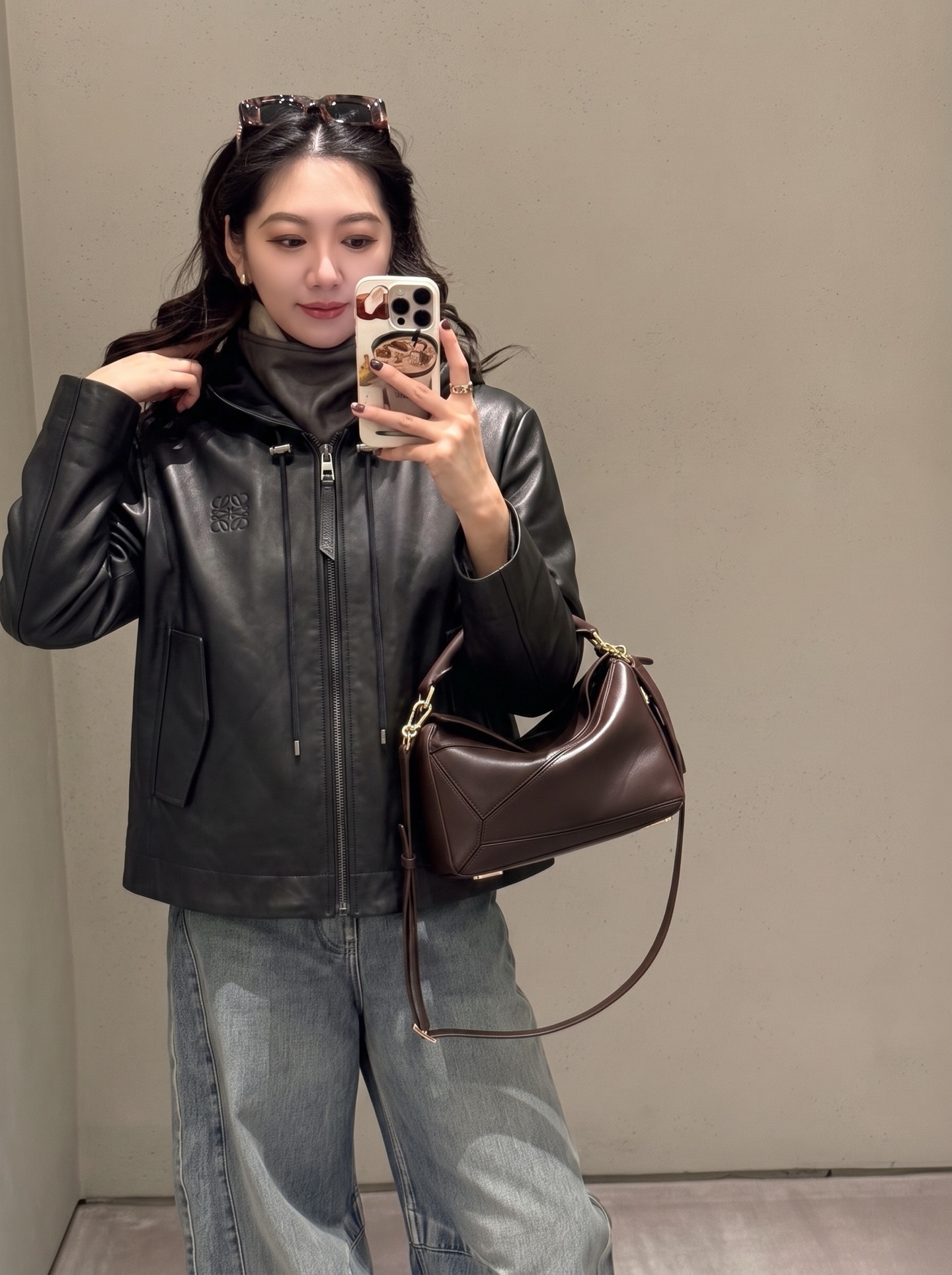 Loe 26fw leather hooded jacket