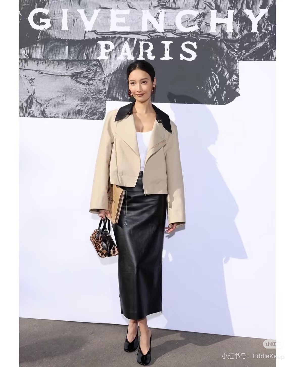 Giv 26fw contrast leather-collar cropped jacket