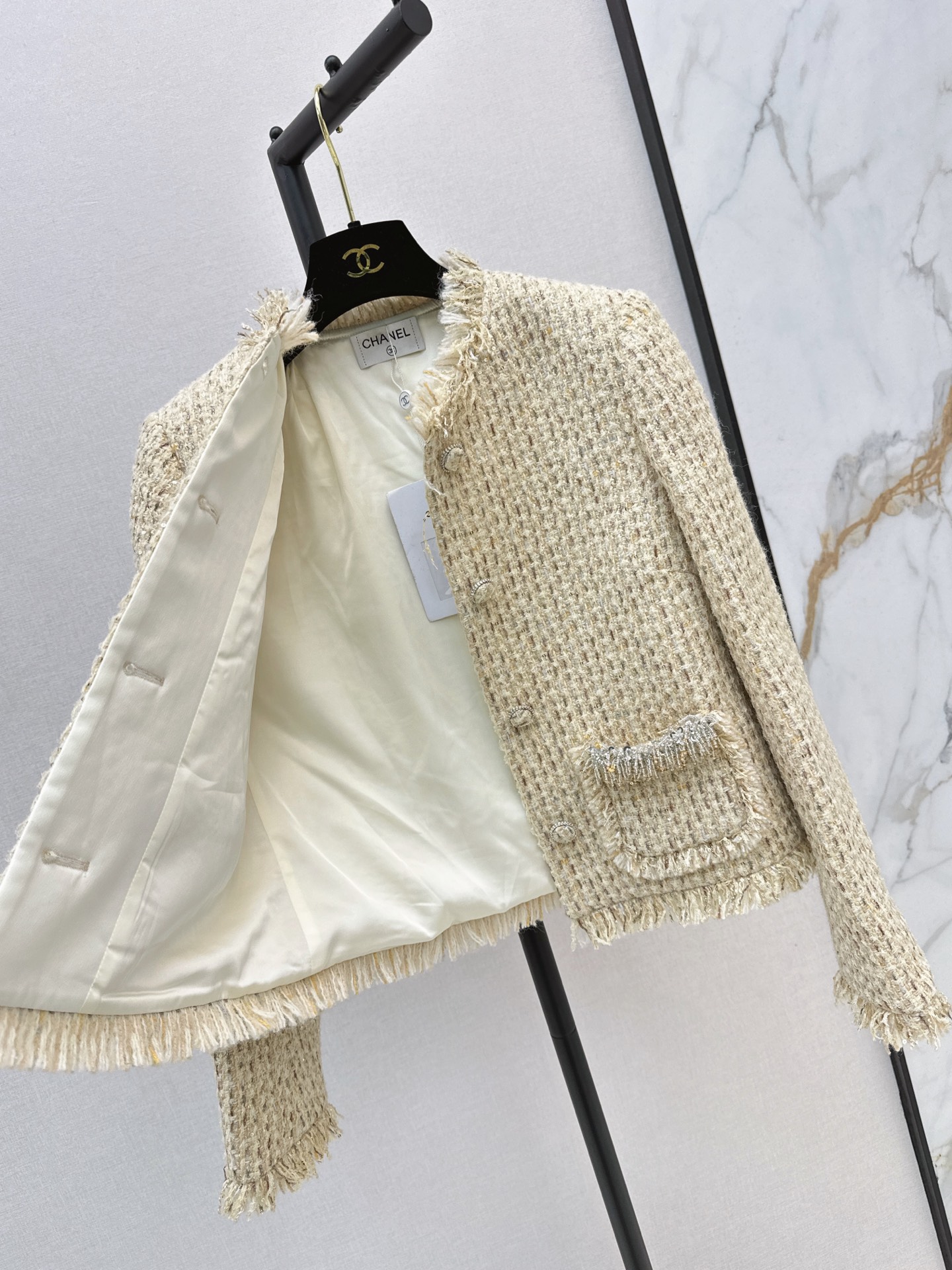 Chan 26fw fringe tweed jacket