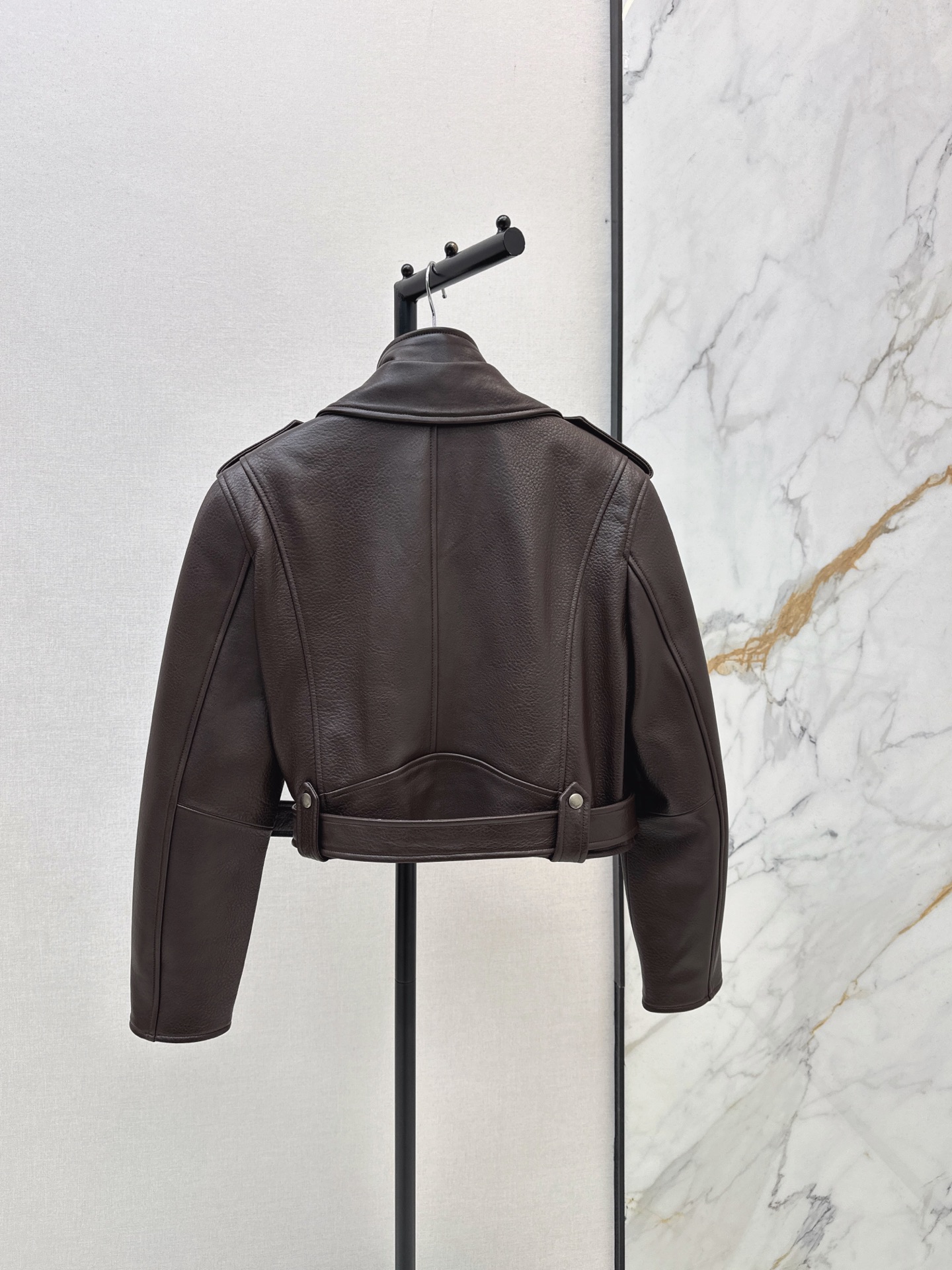 Sain 26fw cropped moto leather jacket