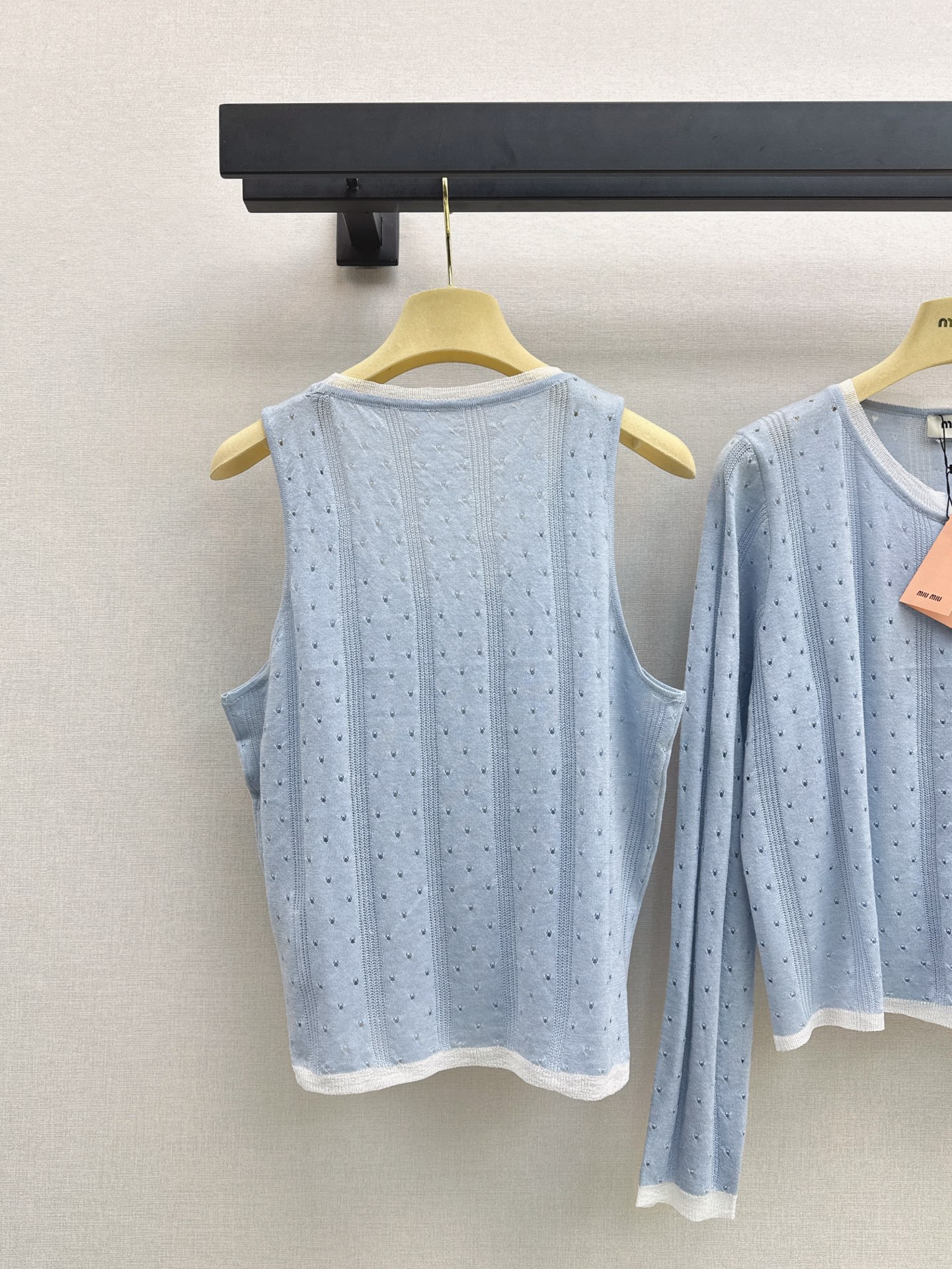 Miu 26fw lace trim knit cardigan vest sets